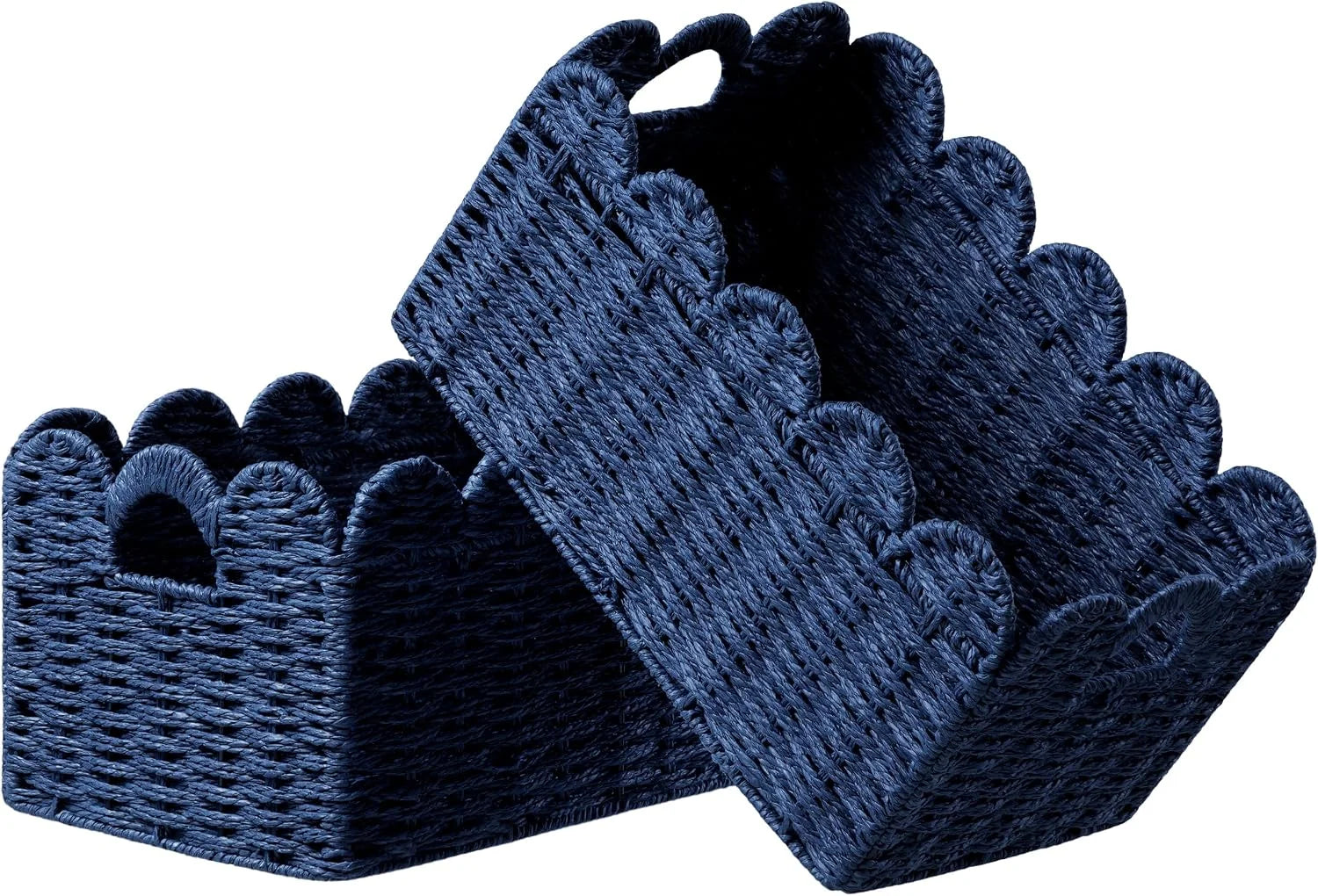 2 Pack Scalloped Edge Basket, Wicker Storage Baskets for Shelves, Hand-woven Rattan Baskets with Built-in Handles bifanuoyard - Image 4