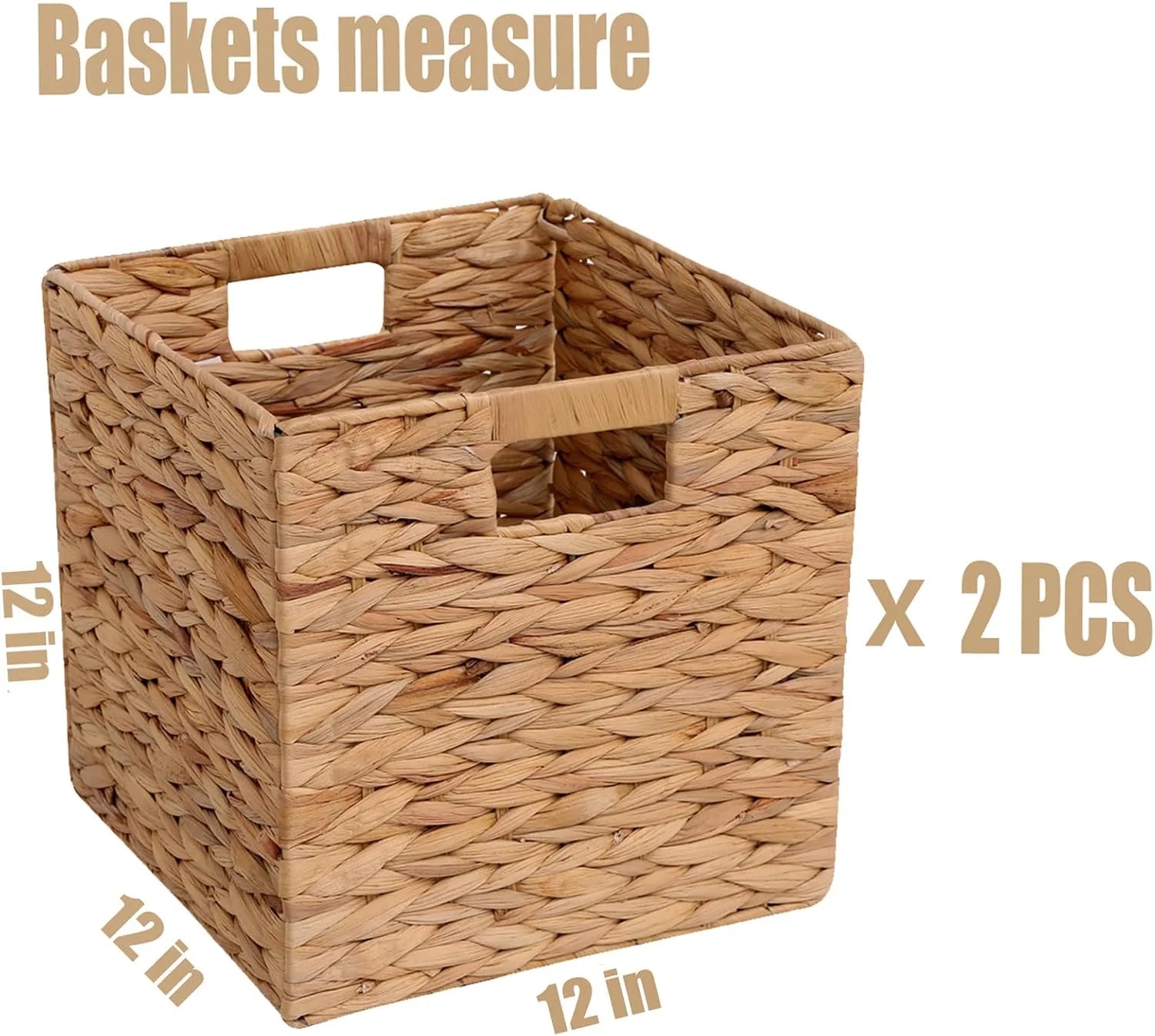Storage Basket Set of 2 Foldable Hyacinth Storage Box, Handmade Woven Basket for Closet, Shelf Organization - Image 4