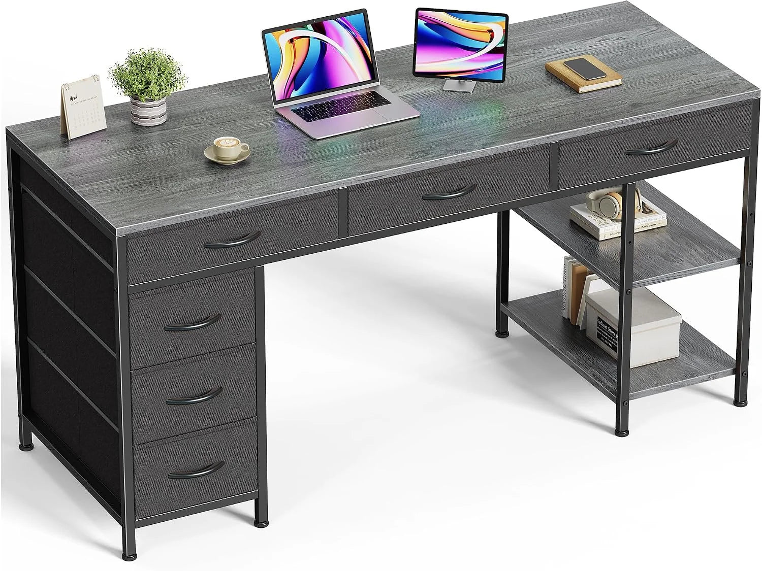 Huuger Computer Desk with 6 Drawers, Office Desk with Shelves, 47inch bifanuoyard - Image 3