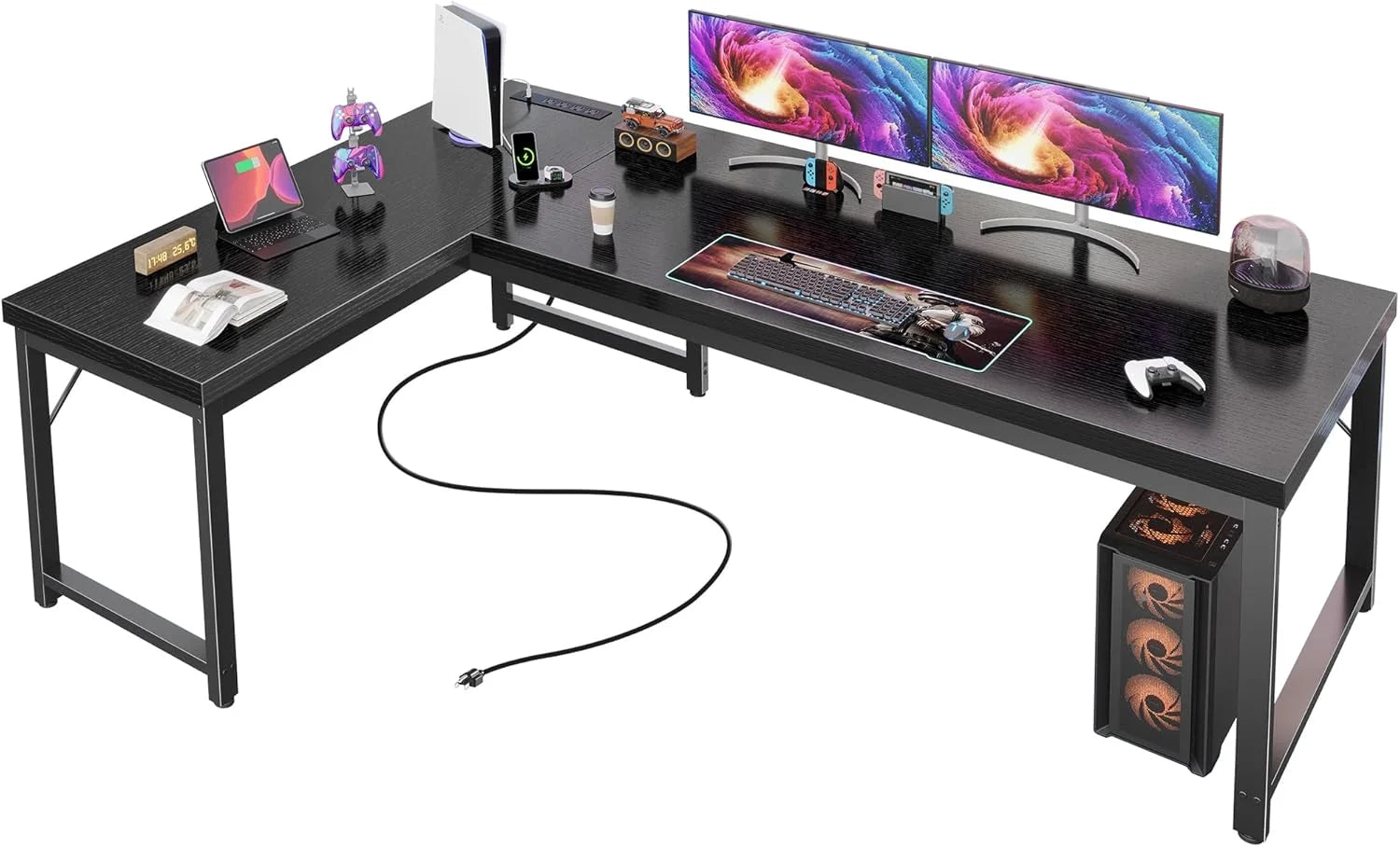 Huuger 63 Inch L Shaped Desk with Power Outlets and USB-C Port, 0.95 Inch Thicker Desktop bifanuoyard - Image 4