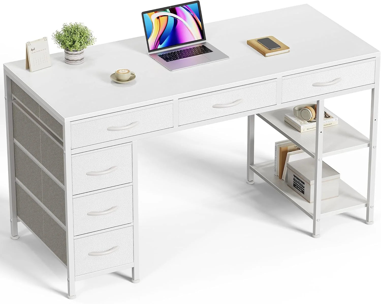 Huuger Computer Desk with 6 Drawers, Office Desk with Shelves, 47inch bifanuoyard - Image 11