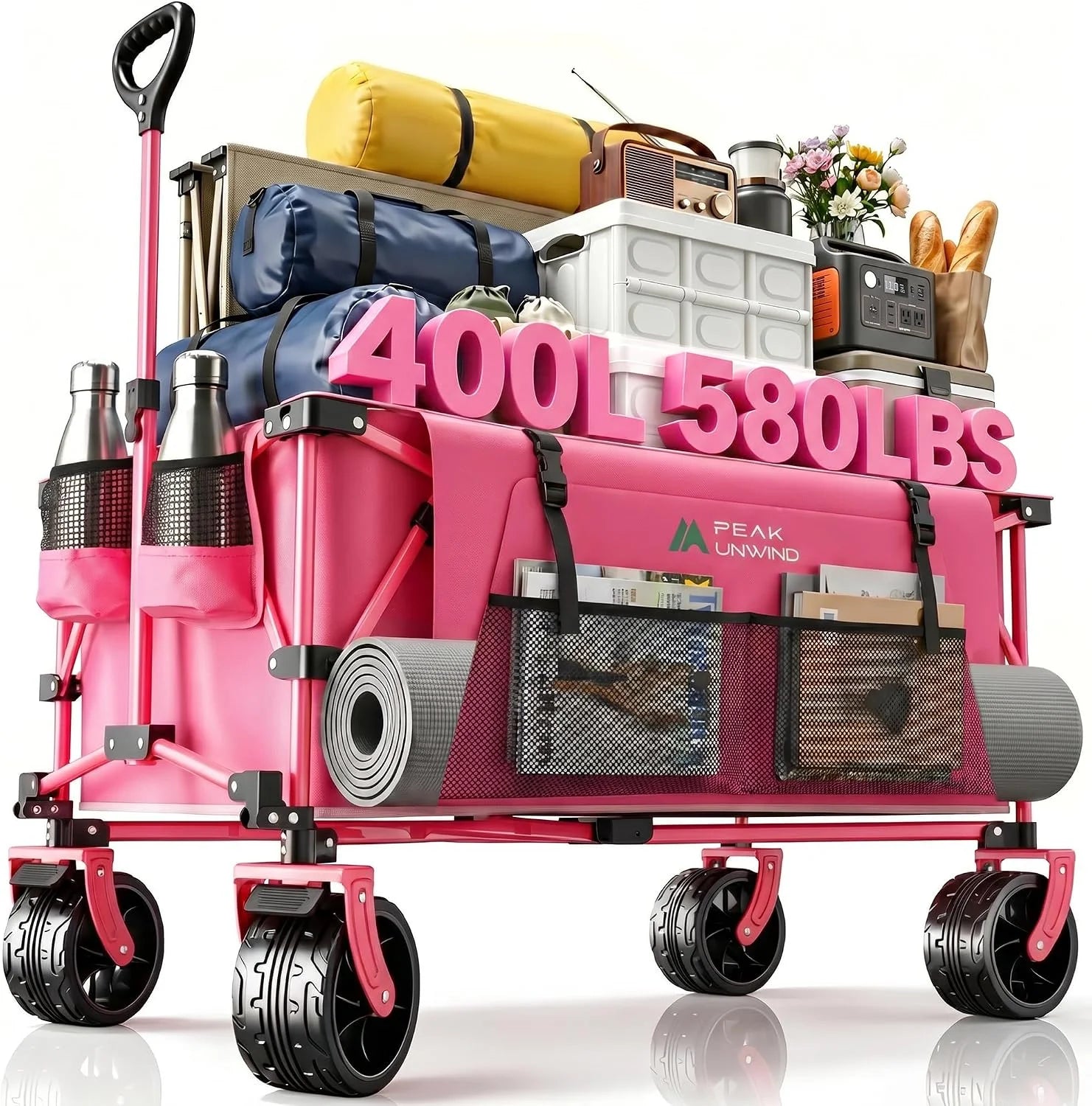 Foldable Carts, Collapsible Wagon with Wheels, 450LBS Heavy Duty Beach Wagon Cart - Image 3