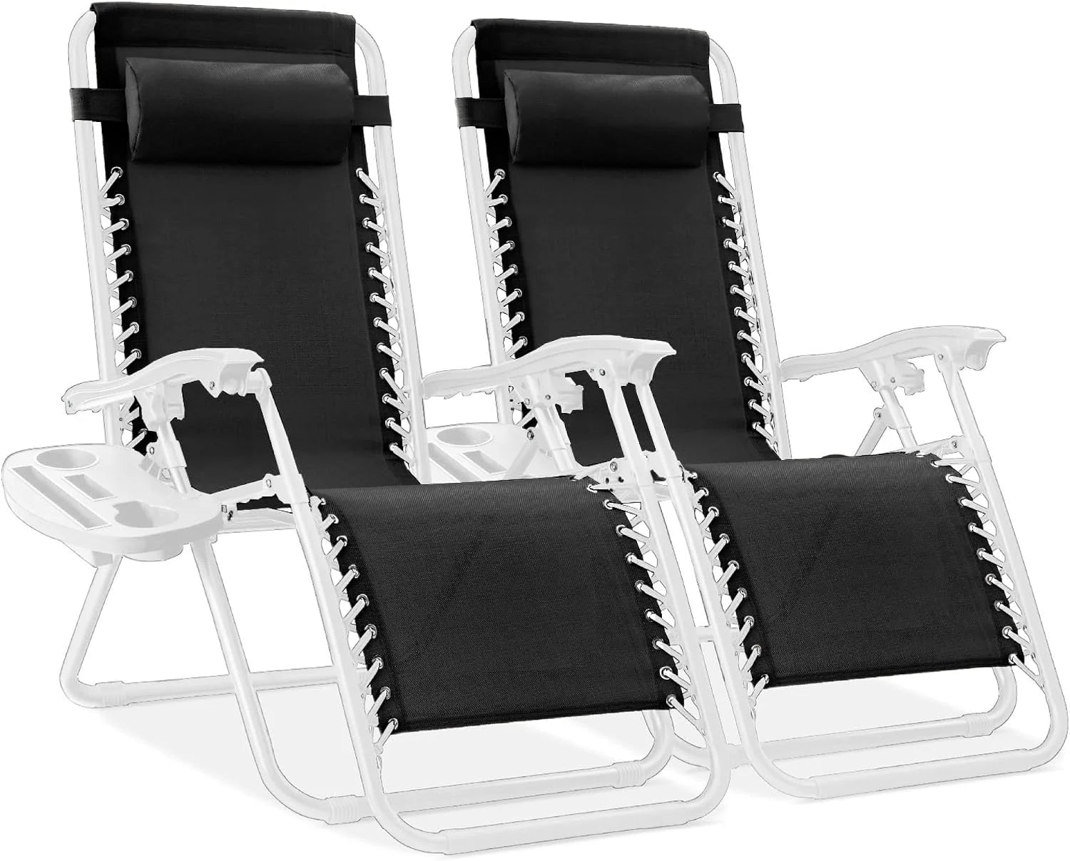 Best Choice Products Set of 2 Adjustable Steel Mesh Zero Gravity Lounge Chair Recliners w/Pillows and Cup Holder Trays bifanuoyard - Image 19