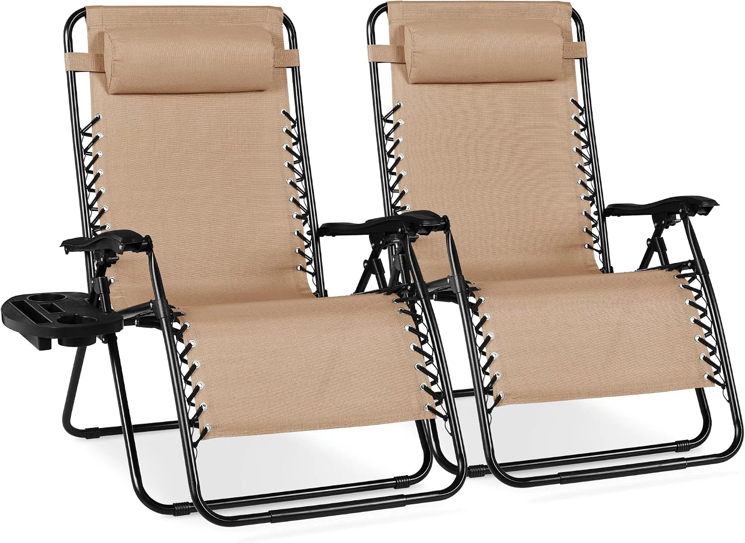 Best Choice Products Set of 2 Adjustable Steel Mesh Zero Gravity Lounge Chair Recliners w/Pillows and Cup Holder Trays bifanuoyard - Image 18