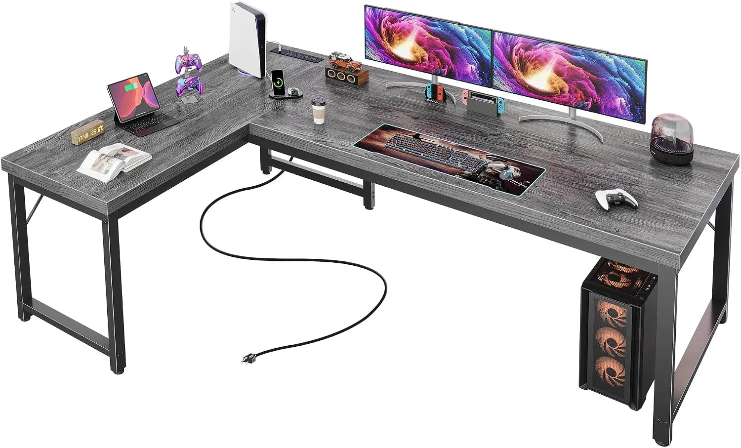 Huuger 63 Inch L Shaped Desk with Power Outlets and USB-C Port, 0.95 Inch Thicker Desktop bifanuoyard - Image 8