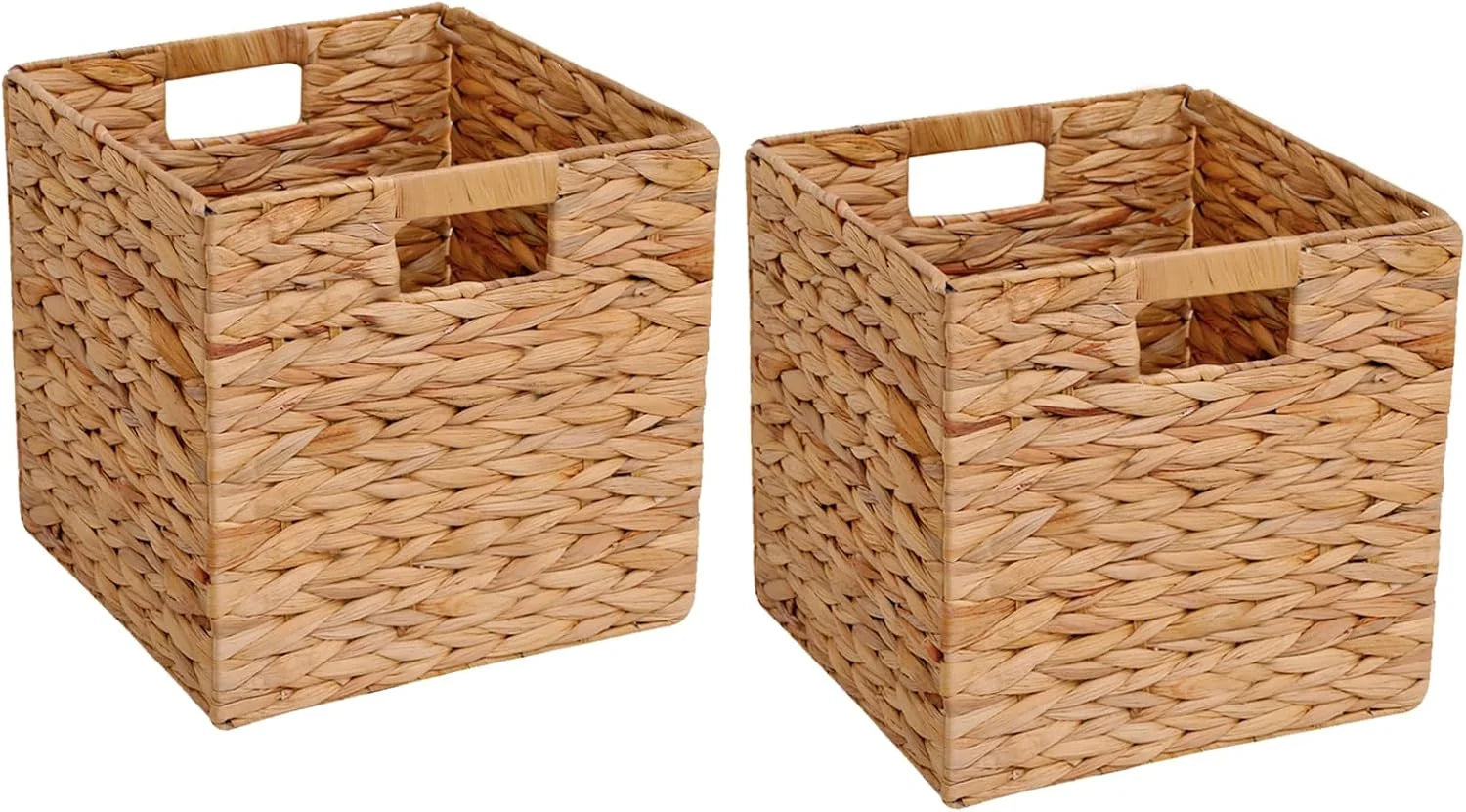 Storage Basket Set of 2 Foldable Hyacinth Storage Box, Handmade Woven Basket for Closet, Shelf Organization
