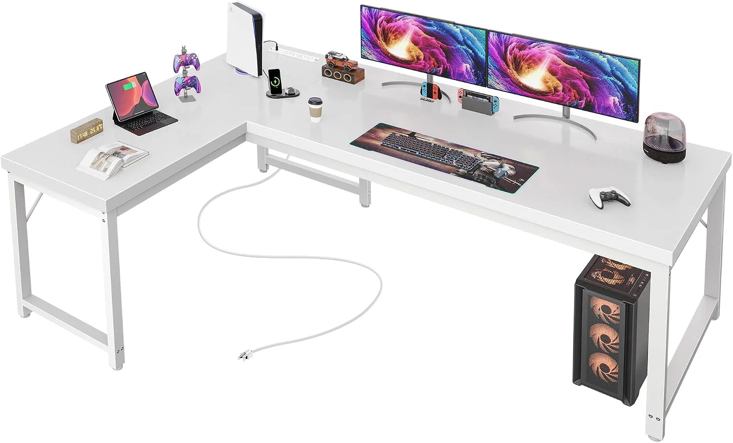 Huuger 63 Inch L Shaped Desk with Power Outlets and USB-C Port, 0.95 Inch Thicker Desktop bifanuoyard - Image 5