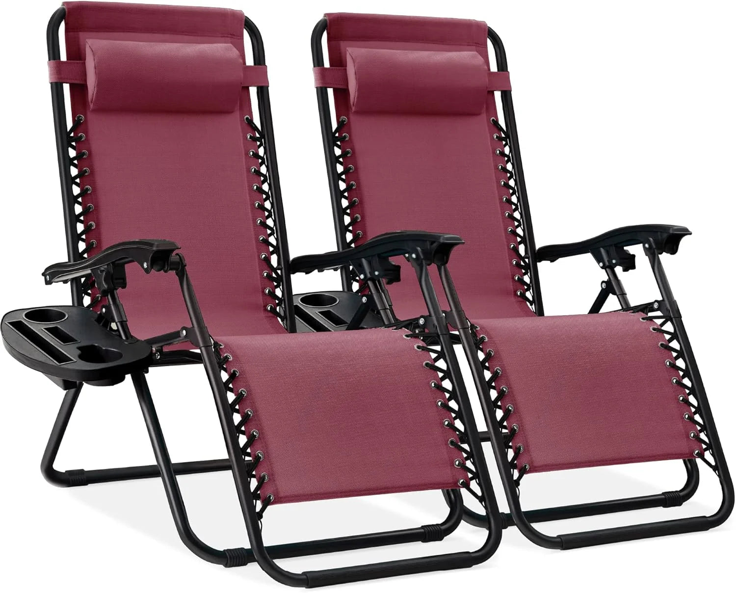 Best Choice Products Set of 2 Adjustable Steel Mesh Zero Gravity Lounge Chair Recliners w/Pillows and Cup Holder Trays bifanuoyard - Image 49