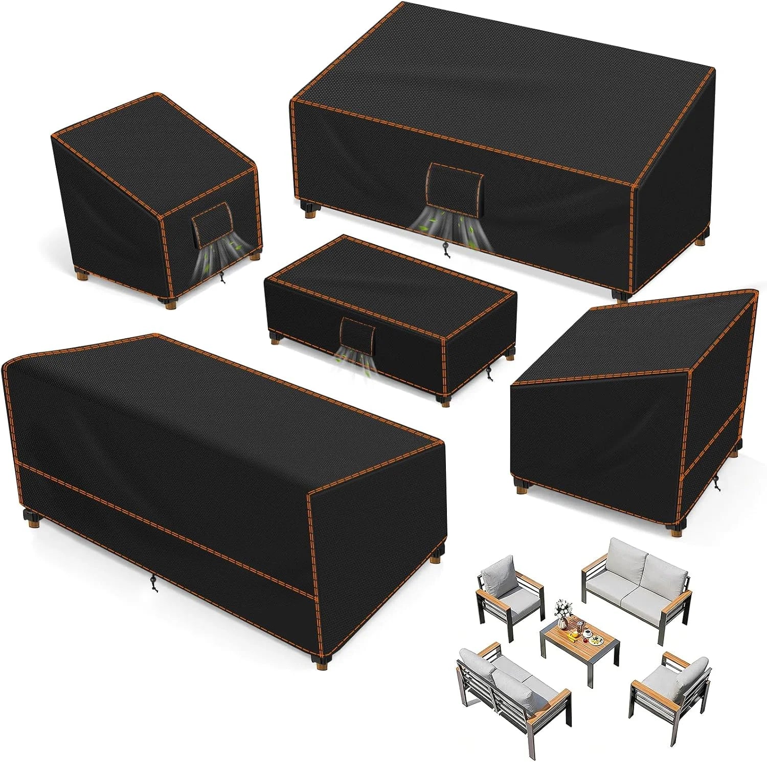 New Arrivals Furniture Set Covers for Outdoor Waterproof 5 Piece, XX-Large, Black - Image 2