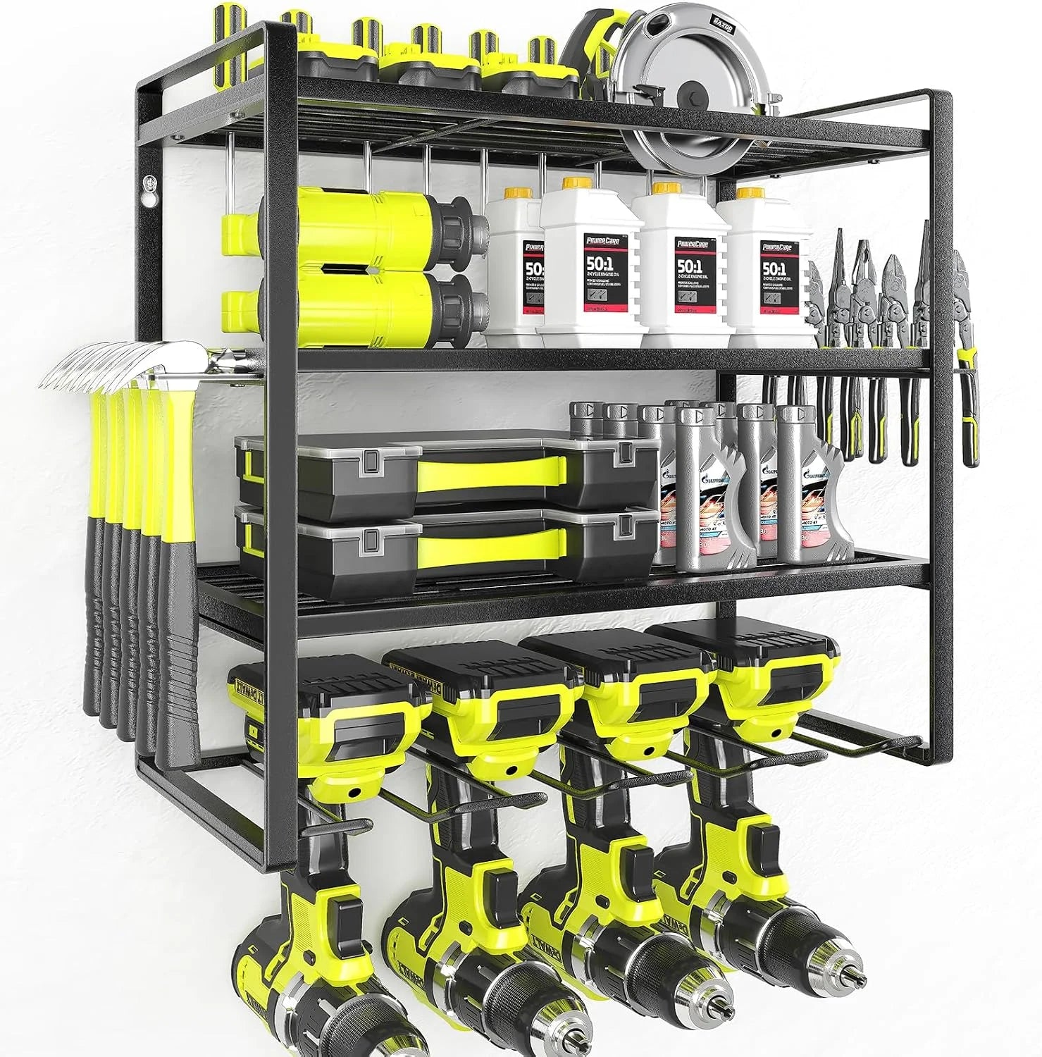 New Arrivals Power Tool Organizer Large 8 Drill Holder Wall Mount Heavy Duty Metal Tool Shelf with 12 Hooks Storage Rack for " For Garage