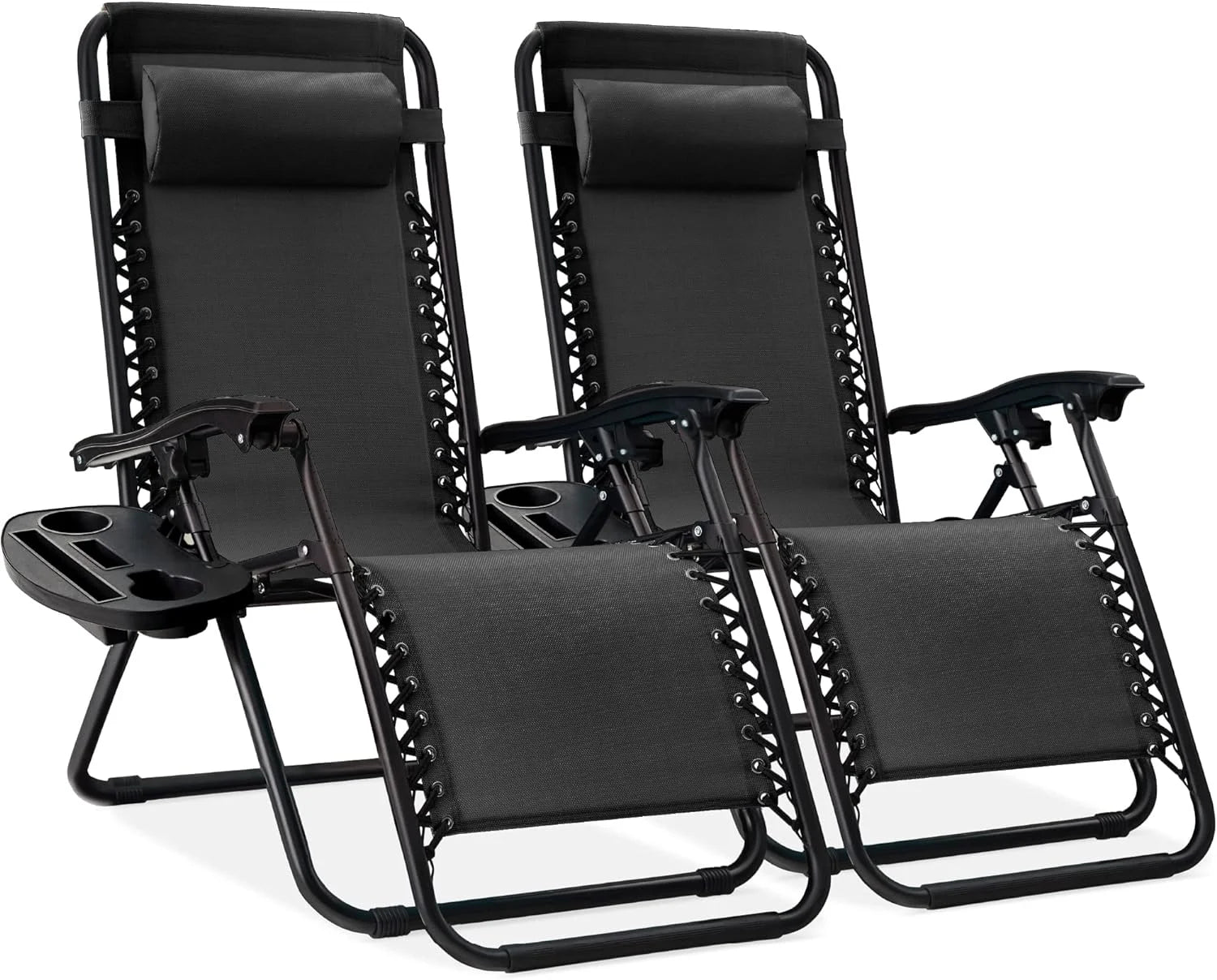 Best Choice Products Set of 2 Adjustable Steel Mesh Zero Gravity Lounge Chair Recliners w/Pillows and Cup Holder Trays bifanuoyard - Image 37
