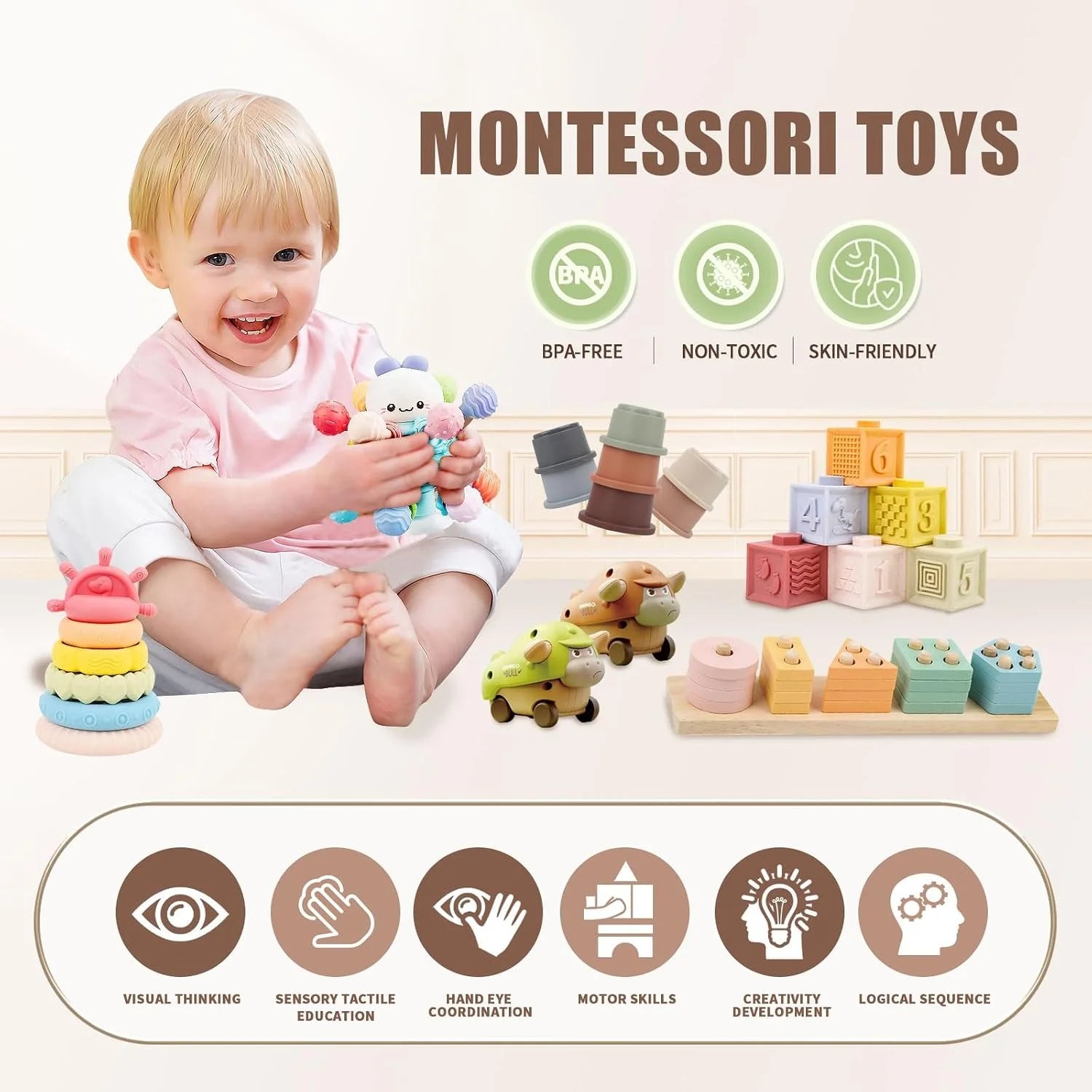 New Arrivals Baby Toys 6 to 18 Months, 8 in 1 Montessori Toy Set, Educational Learning Toy for Toddlers Babies Sensory – For Home Projects - Image 2