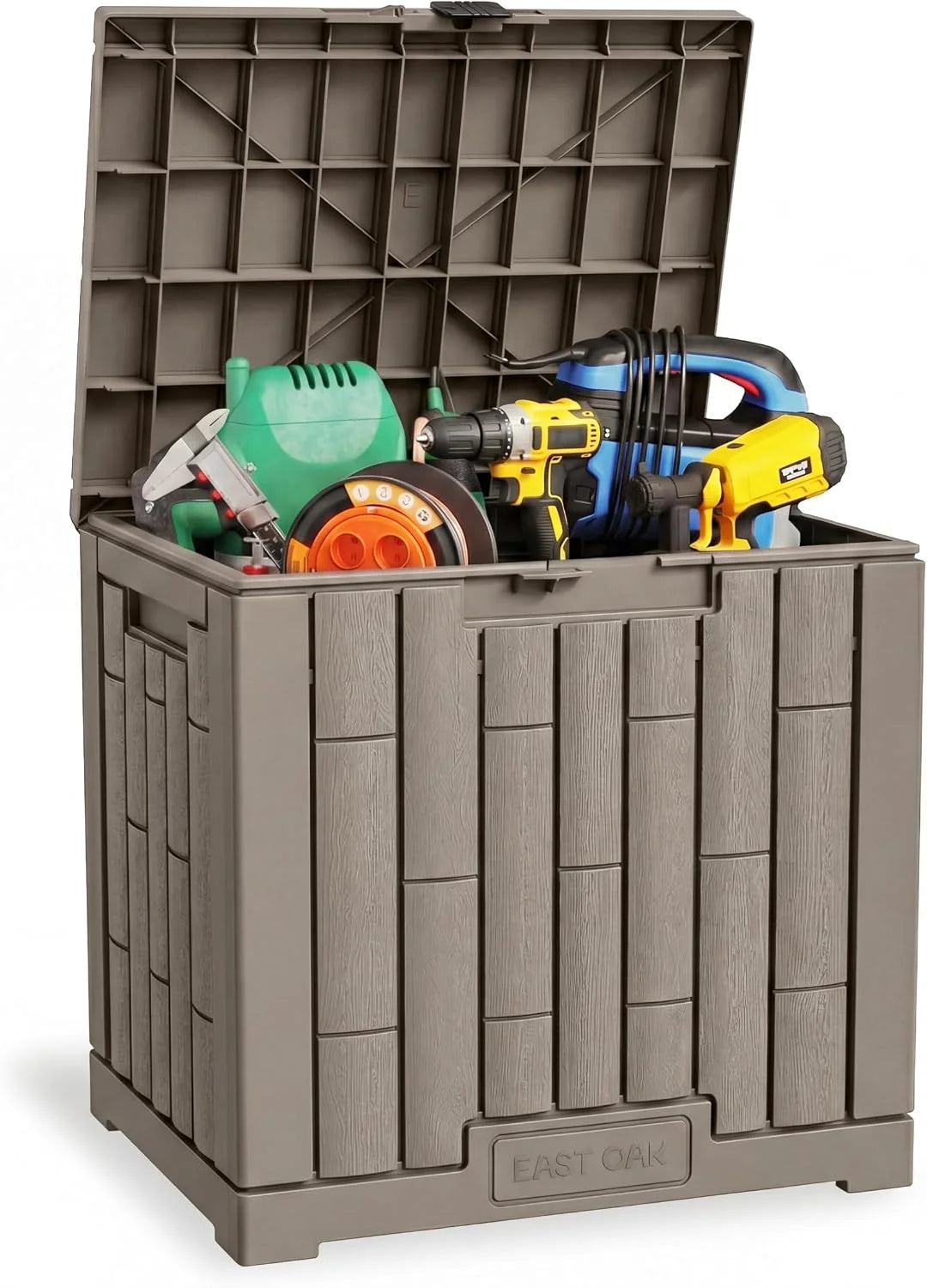 New Arrivals OAK Outdoor Storage Box, 31 Gallon Deck Box Indoor and Outdoor Use, Waterproof Resin Storage Bin for Package Delivery
