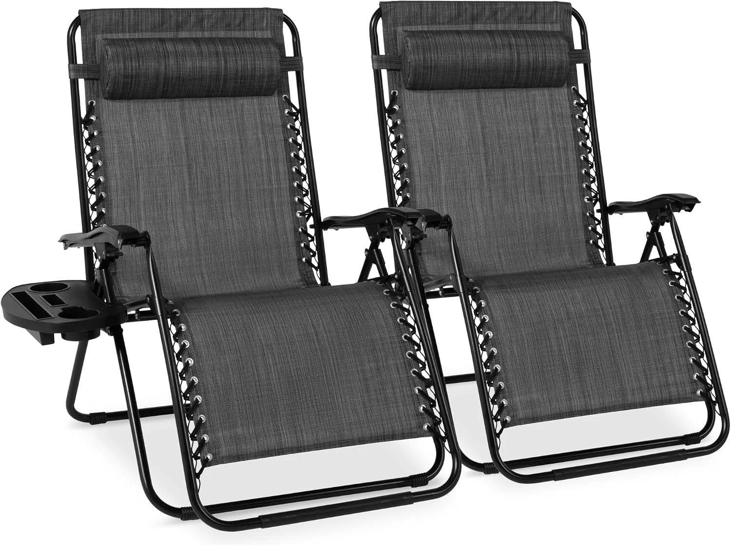 Best Choice Products Set of 2 Adjustable Steel Mesh Zero Gravity Lounge Chair Recliners w/Pillows and Cup Holder Trays bifanuoyard - Image 24