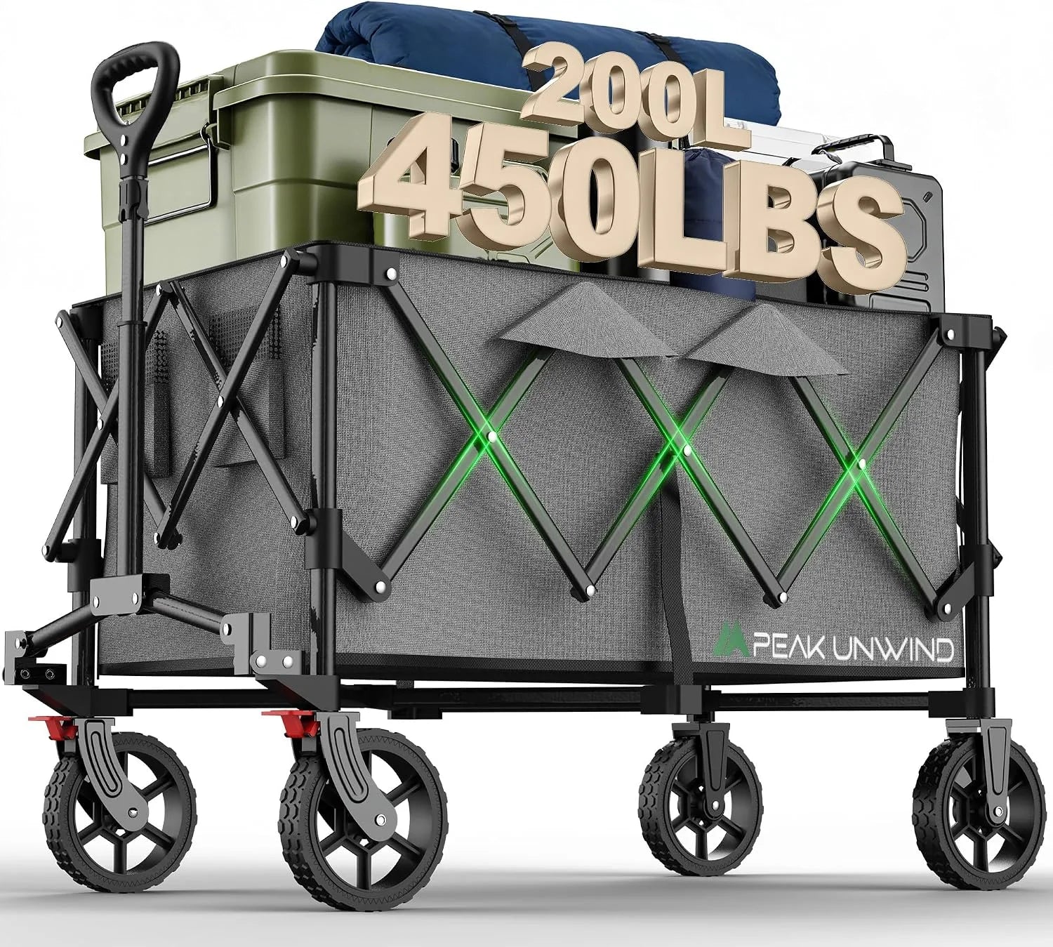 Foldable Carts, Collapsible Wagon with Wheels, 450LBS Heavy Duty Beach Wagon Cart