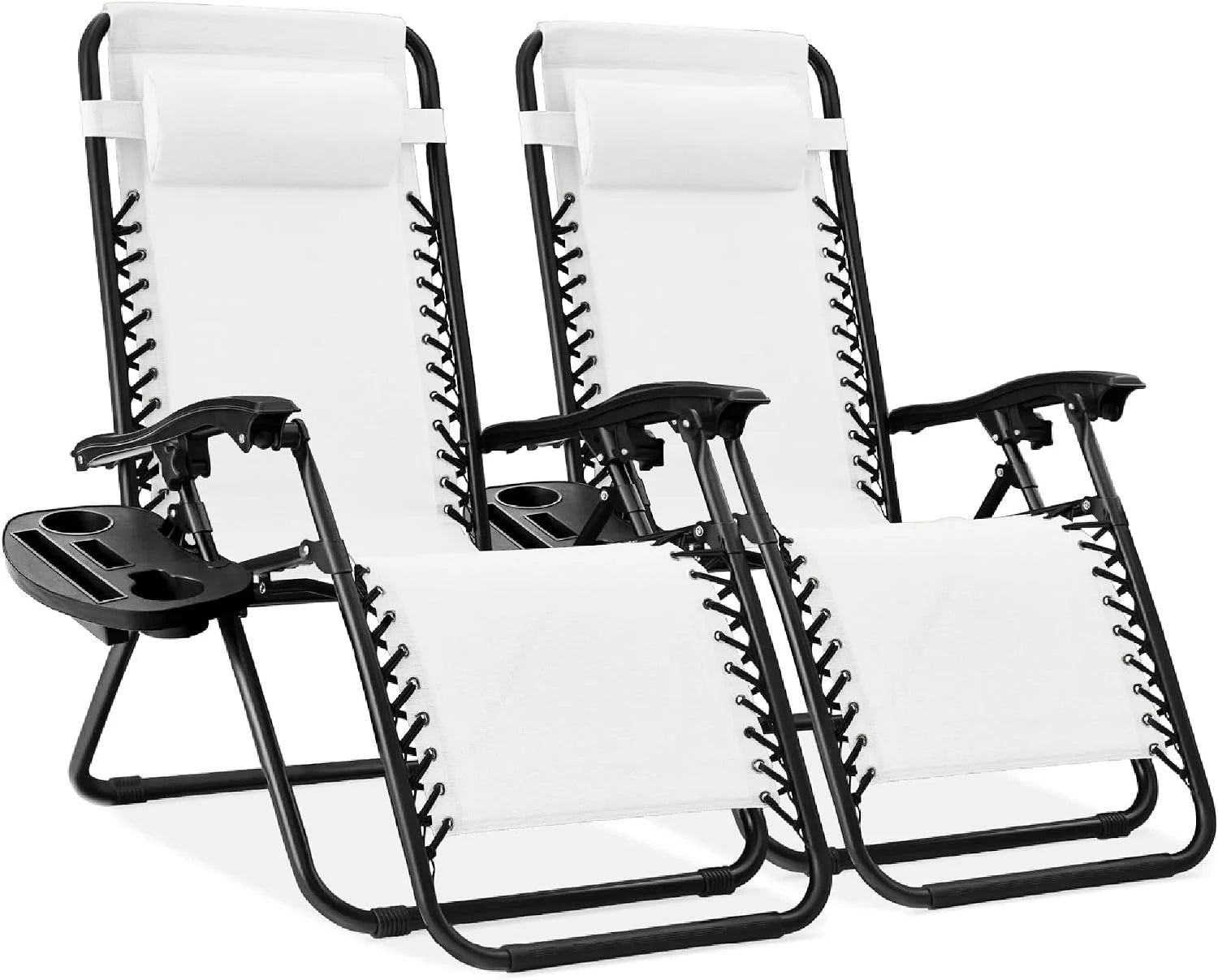 Best Choice Products Set of 2 Adjustable Steel Mesh Zero Gravity Lounge Chair Recliners w/Pillows and Cup Holder Trays bifanuoyard - Image 38
