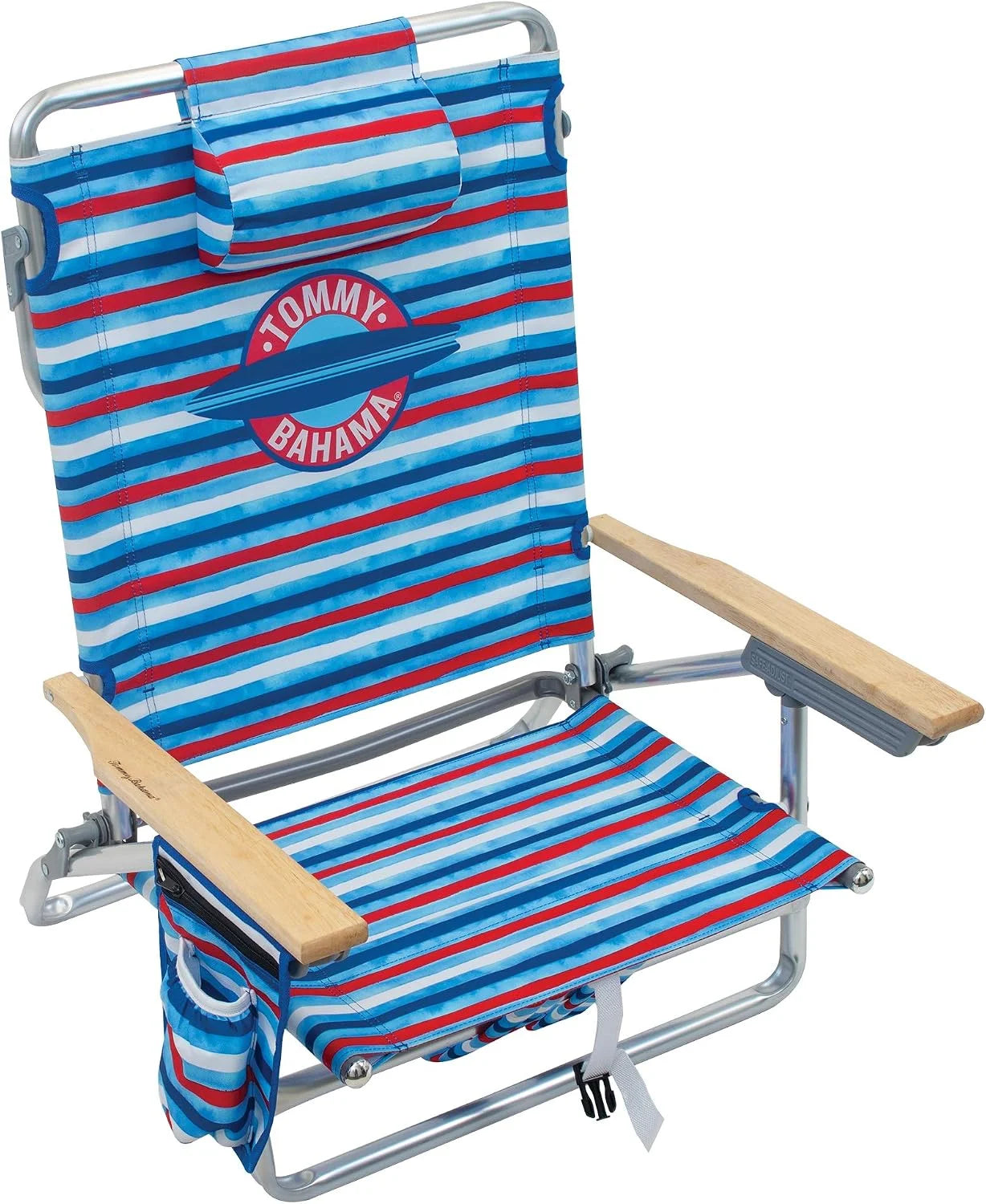 New Arrivals Bahama 5-Position Classic Lay Flat Folding Backpack Beach Chair, Aluminum, Red, White - Image 2