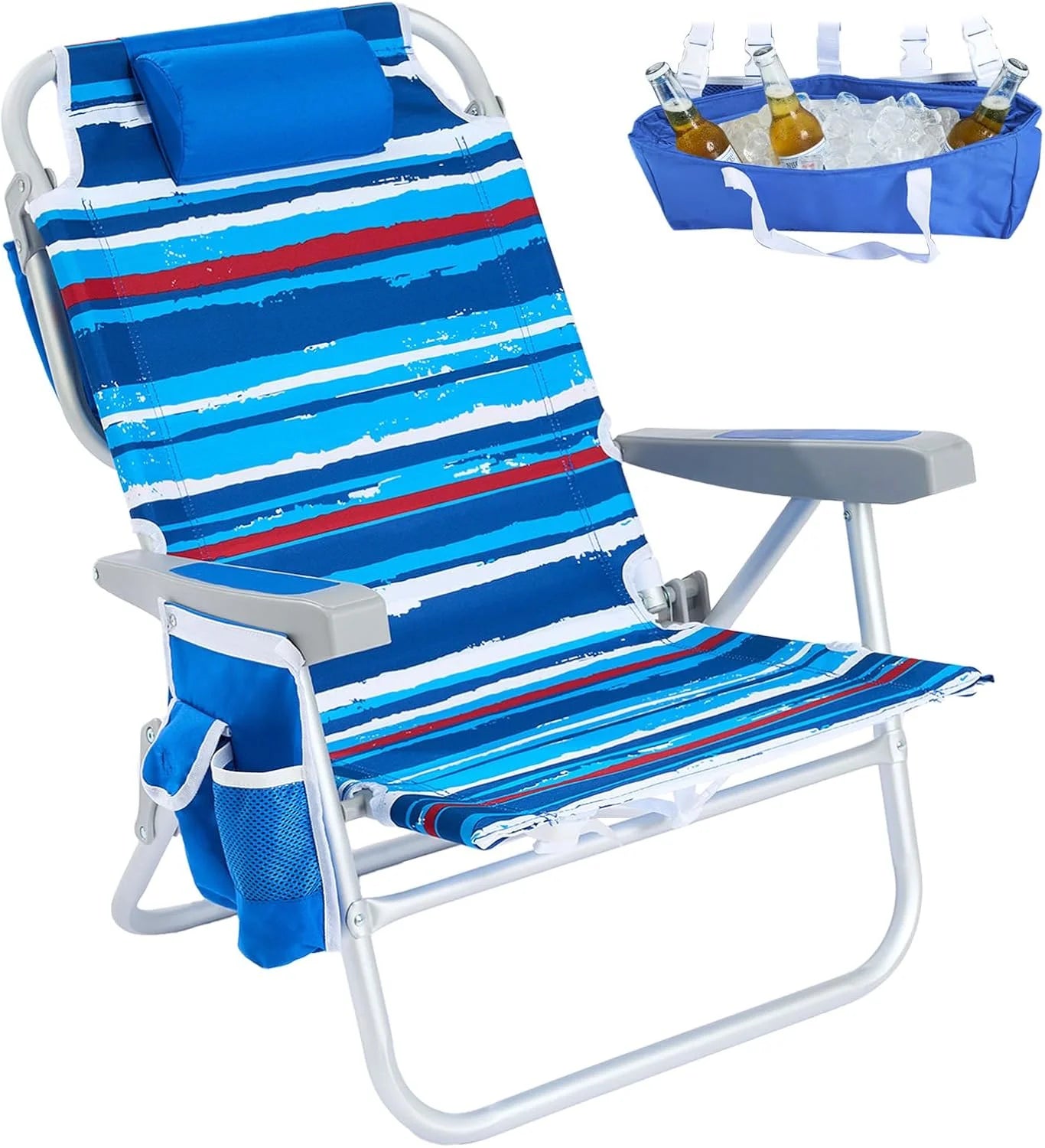 New Arrivals Low Beach Chair 2 Pack, 5-Position Lay Flat Reclining, Backpack Portable Folding Chairs with Cooler Bag & Cup - Image 11