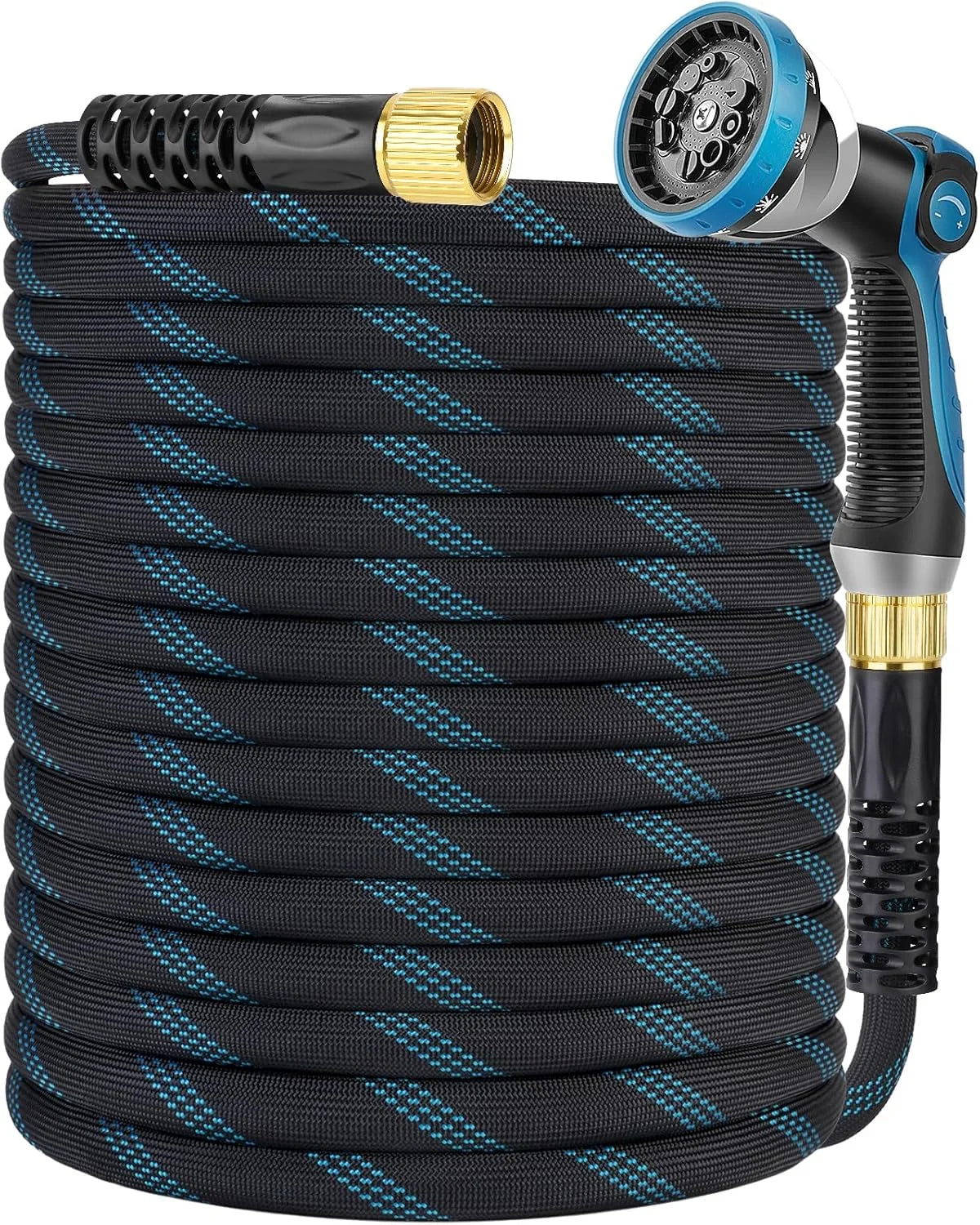 KETTOYA Non-Expanding Garden Hose 100 ft, Kink Free Flexible Water Hose with 10-Pattern Spray Nozzle bifanuoyard