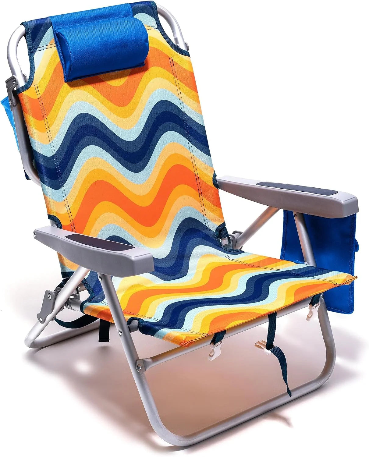 New Arrivals Low Beach Chair 2 Pack, 5-Position Lay Flat Reclining, Backpack Portable Folding Chairs with Cooler Bag & Cup - Image 10