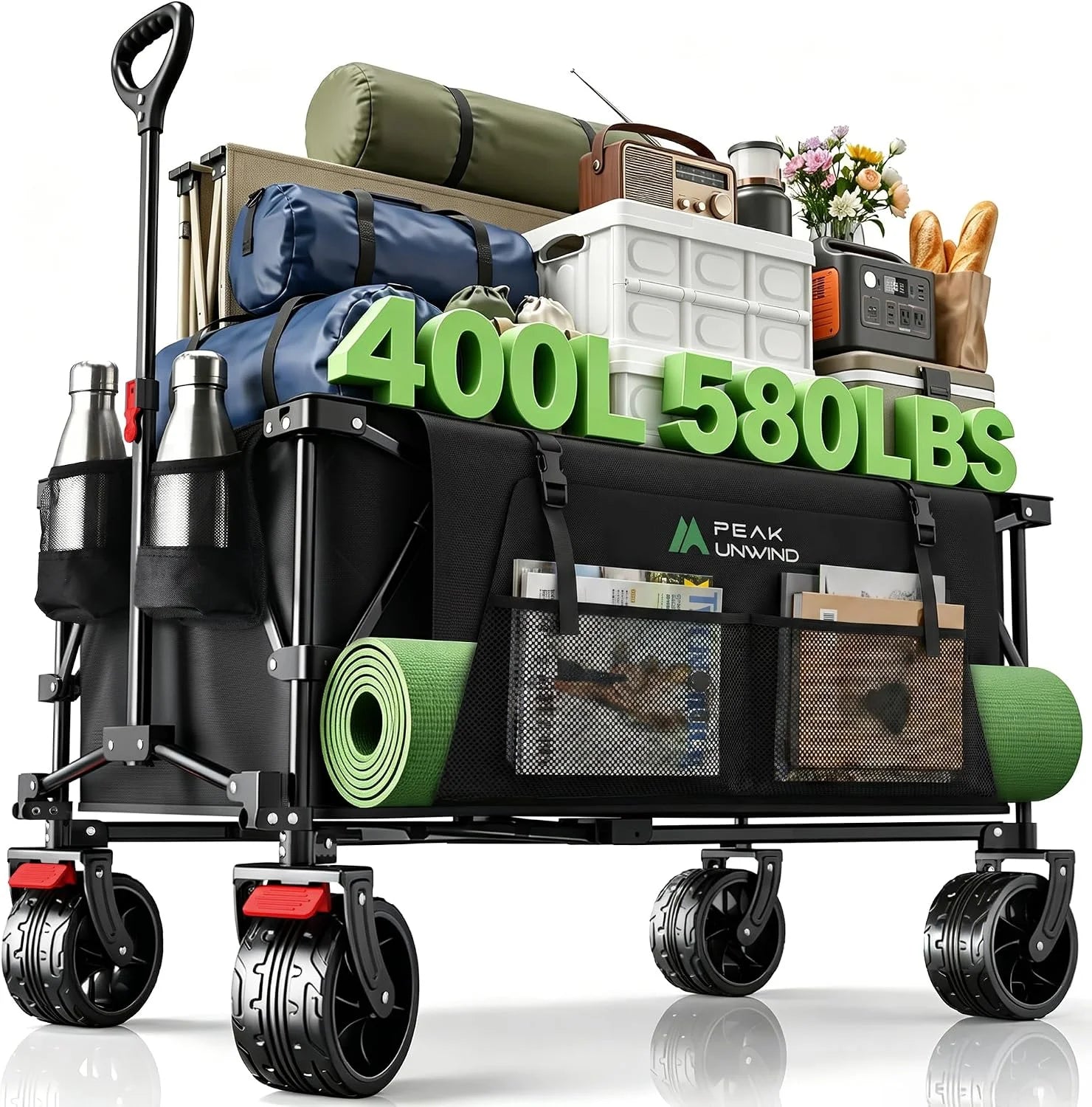 Foldable Carts, Collapsible Wagon with Wheels, 450LBS Heavy Duty Beach Wagon Cart - Image 4