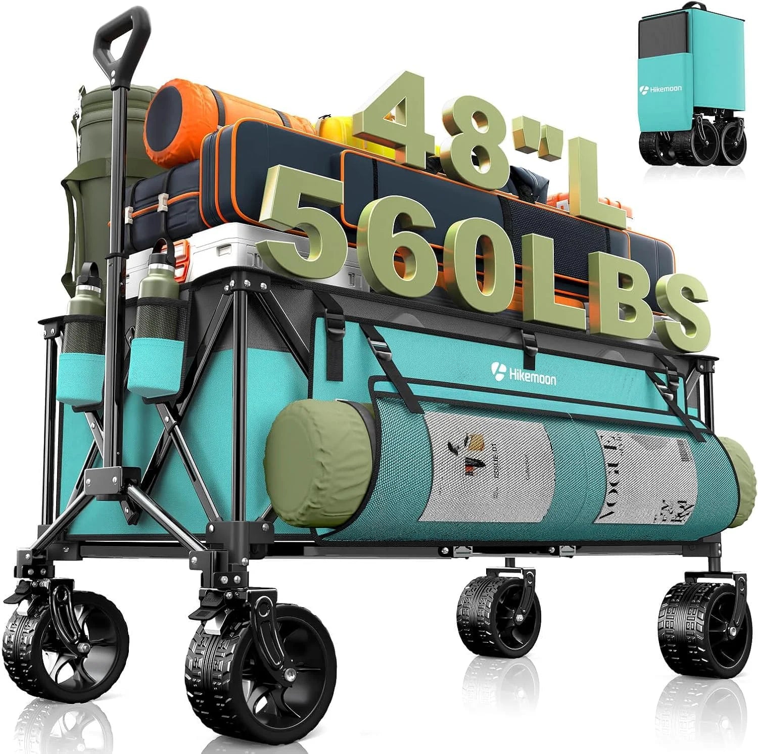 New Arrivals HIKEMOON 48" Extra Large Collapsible Wagon with Big Wheels, 300L Black, 560LBS Heavy Duty bifanuoyard - Image 6