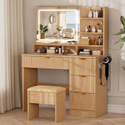 Alternative view of New Arrivals White Makeup Vanity Desk with Charging Station & 4 Drawers, Smart LED Mirror