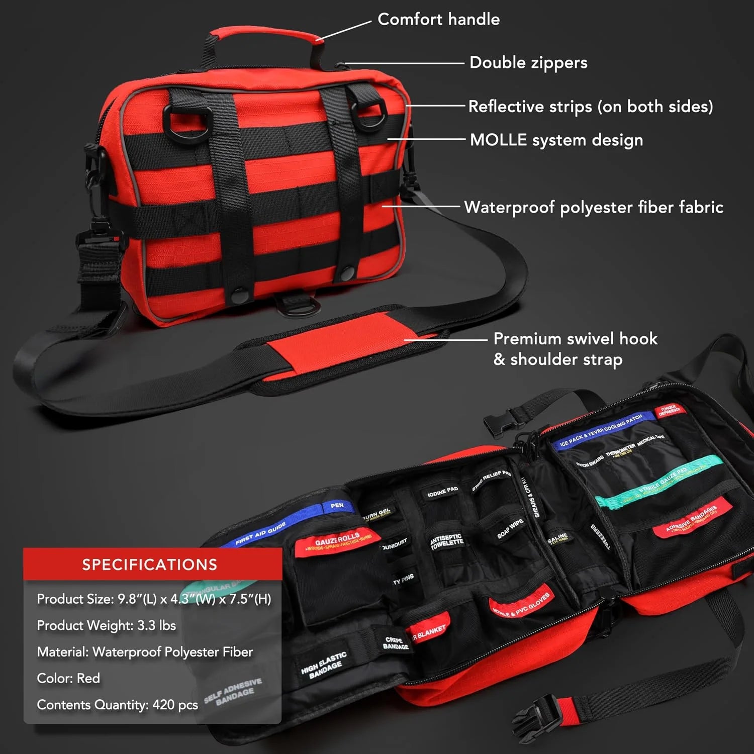 New Arrivals First Aid Kit, Well-Organized Premium Waterproof Compact Trauma Medical Kits for Any Emergencies - Image 7