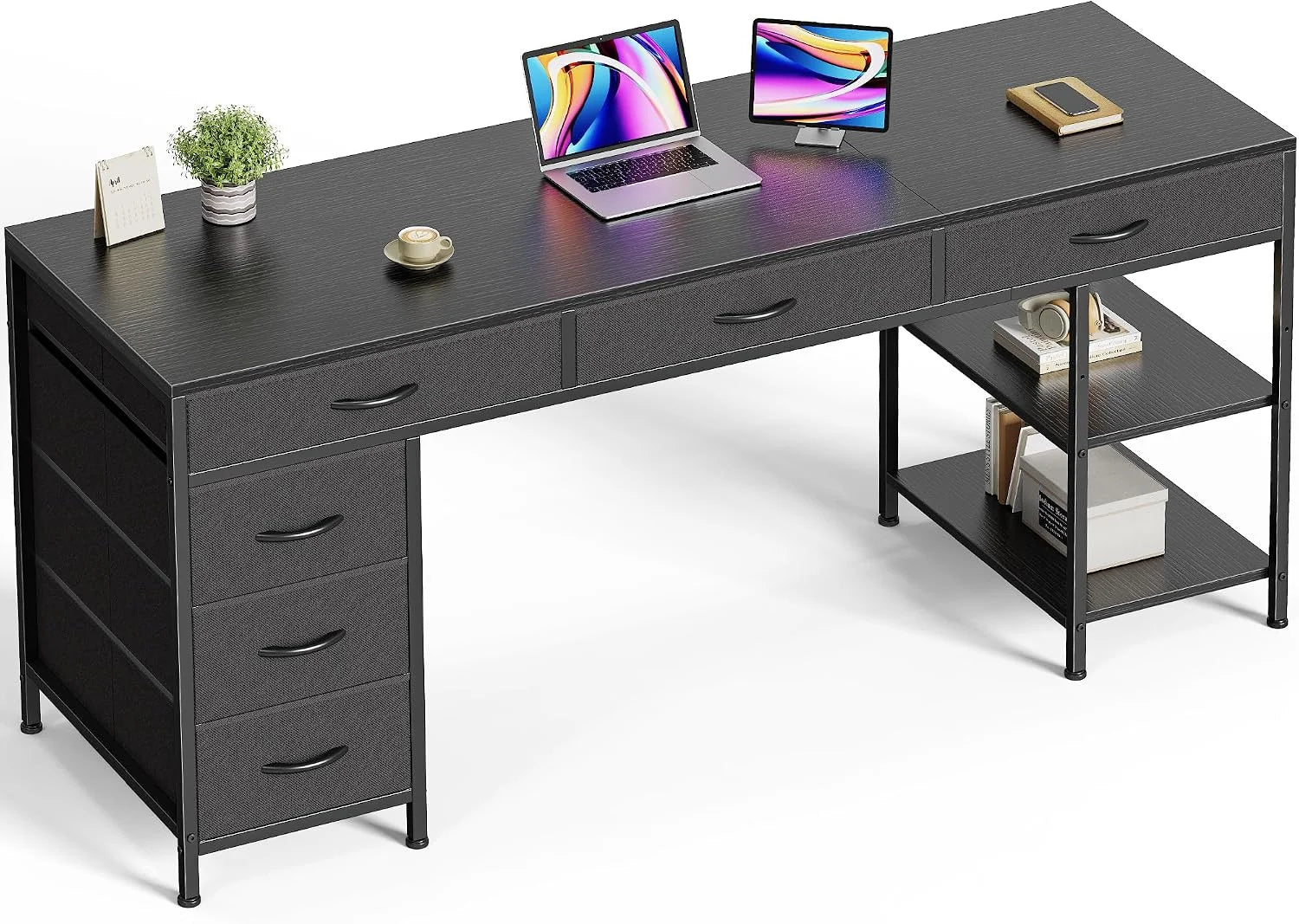 Huuger Computer Desk with 6 Drawers, Office Desk with Shelves, 47inch bifanuoyard - Image 10