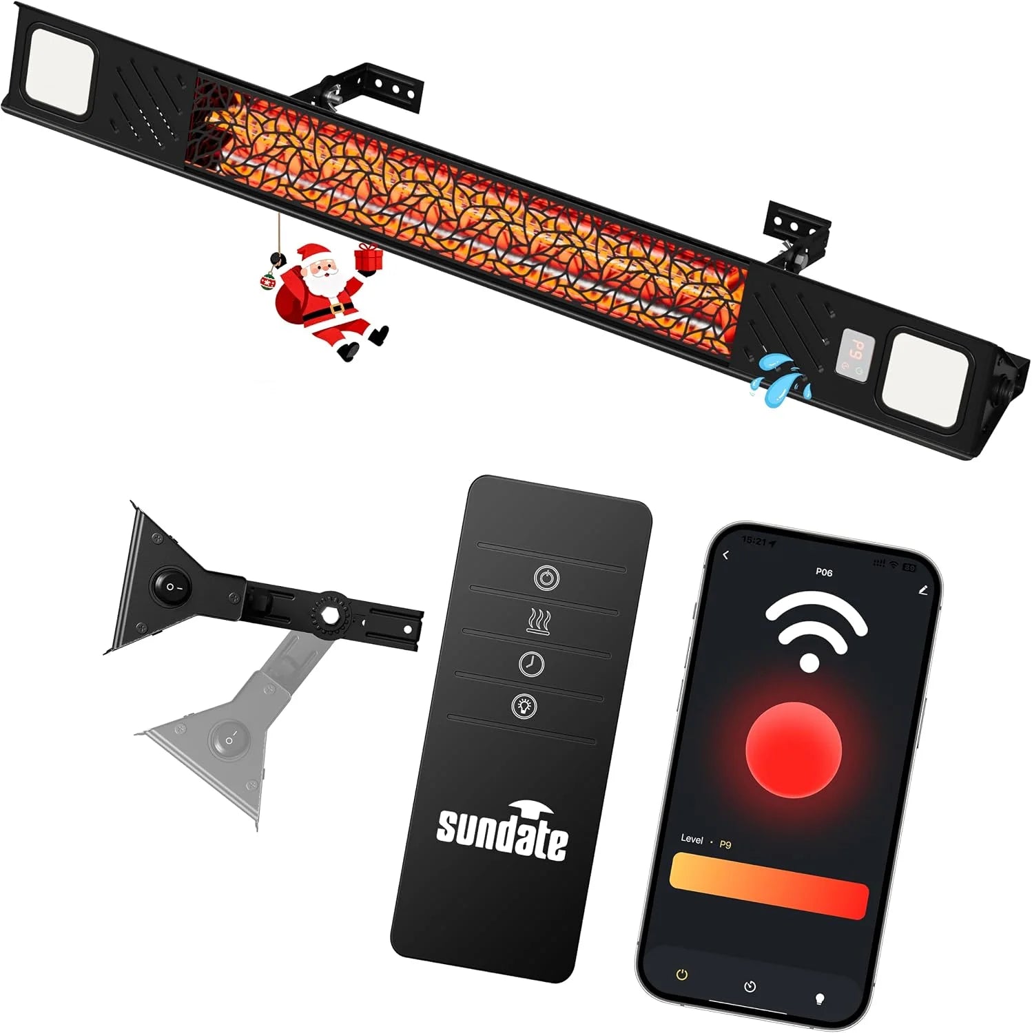 Hanging Electric Patio Heater with Light Ceiling Outdoor, Wifi Control, 1500W Infrared 9 Heat Levels, 24H Timers
