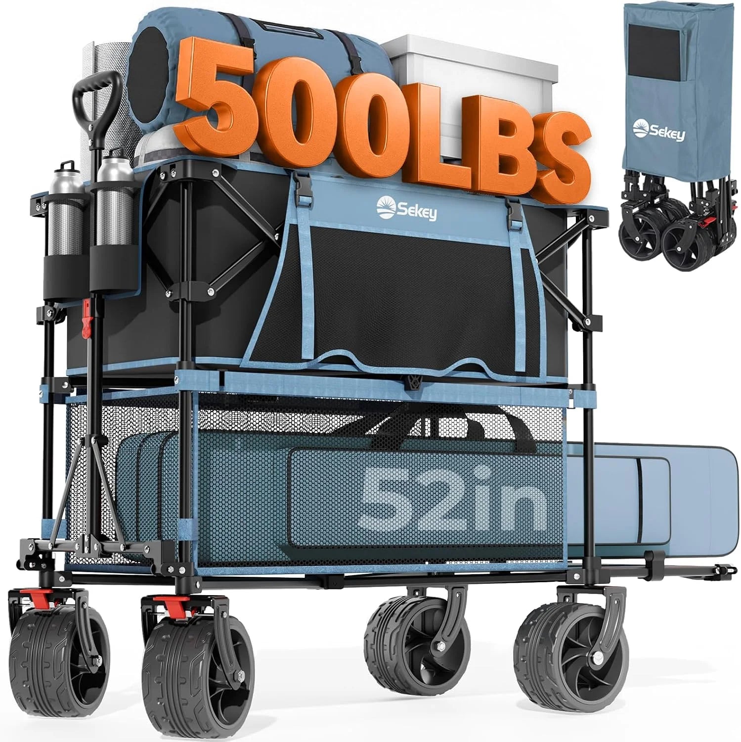 Sekey 500LBS Heavy Duty Double Decker Wagon with Extender, 400L Large Capacity Collapsible Garden Cart Fits 10x10 Canopy - Image 4