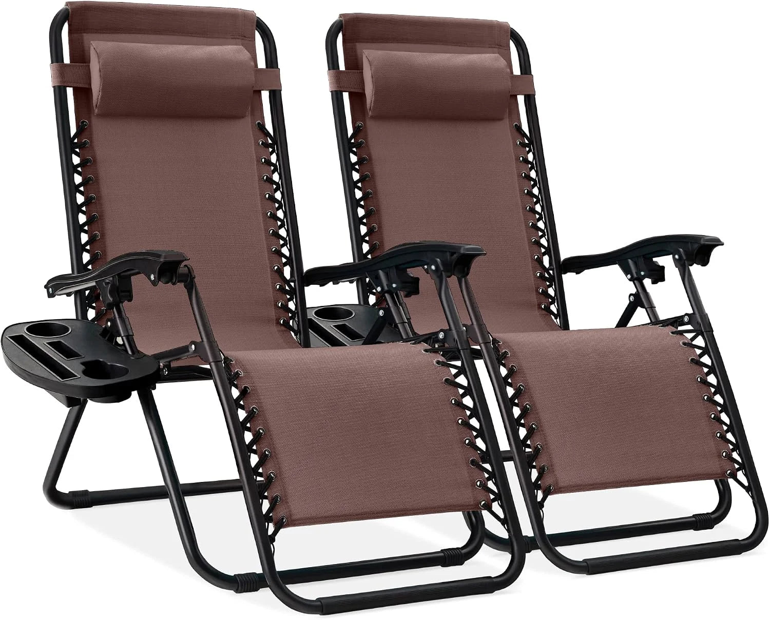 Best Choice Products Set of 2 Adjustable Steel Mesh Zero Gravity Lounge Chair Recliners w/Pillows and Cup Holder Trays bifanuoyard - Image 28