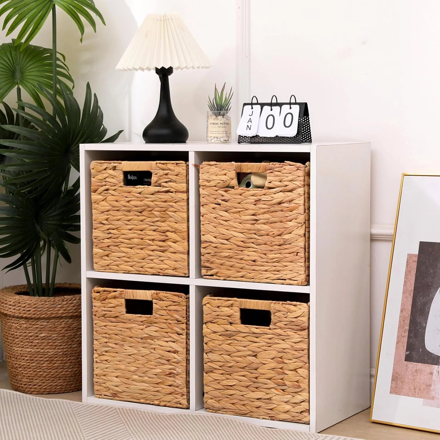 Storage Basket Set of 2 Foldable Hyacinth Storage Box, Handmade Woven Basket for Closet, Shelf Organization - Image 2