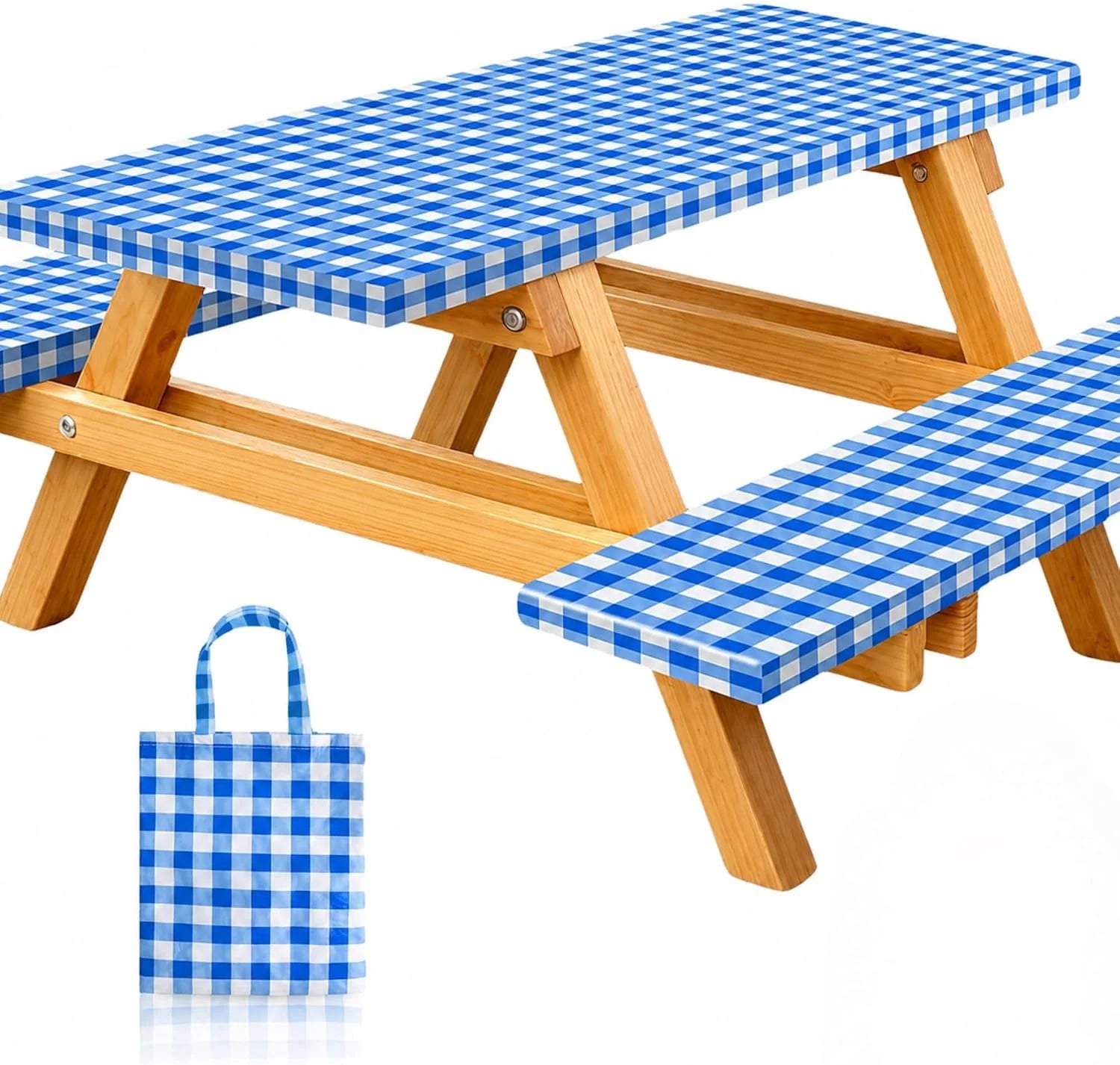 New Arrivals Premium Vinyl Fitted Picnic Table Cover with Bench Covers & Bag, Outdoor Waterproof & Windproof Durable Tablecloth with Elastic Edges - Image 4