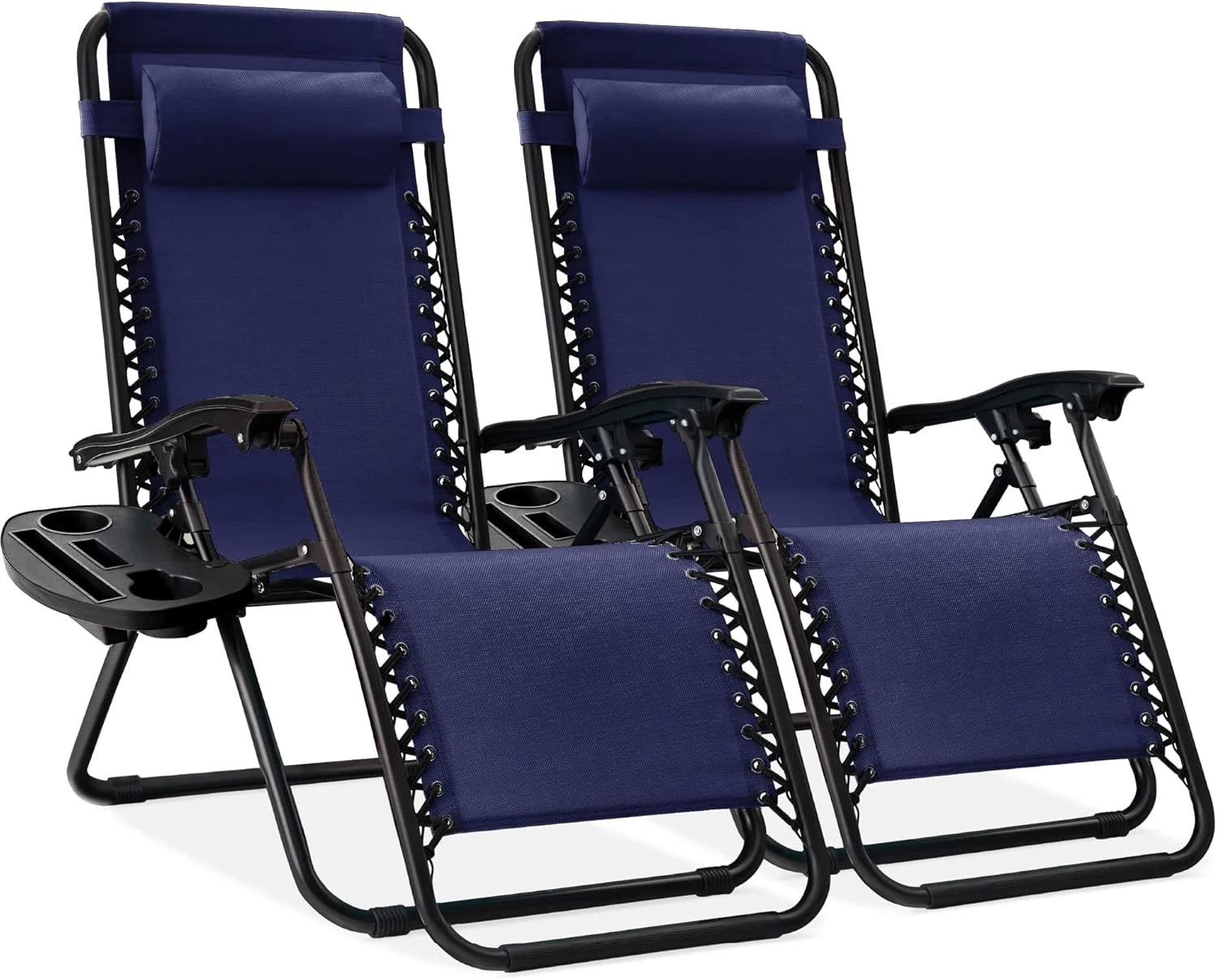 Best Choice Products Set of 2 Adjustable Steel Mesh Zero Gravity Lounge Chair Recliners w/Pillows and Cup Holder Trays bifanuoyard - Image 54