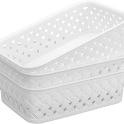 Alternative view of 3 Pack Plastic Storage Baskets, Large, Grey, Durable Woven Plastic with Built-In Handles bifanuoyard