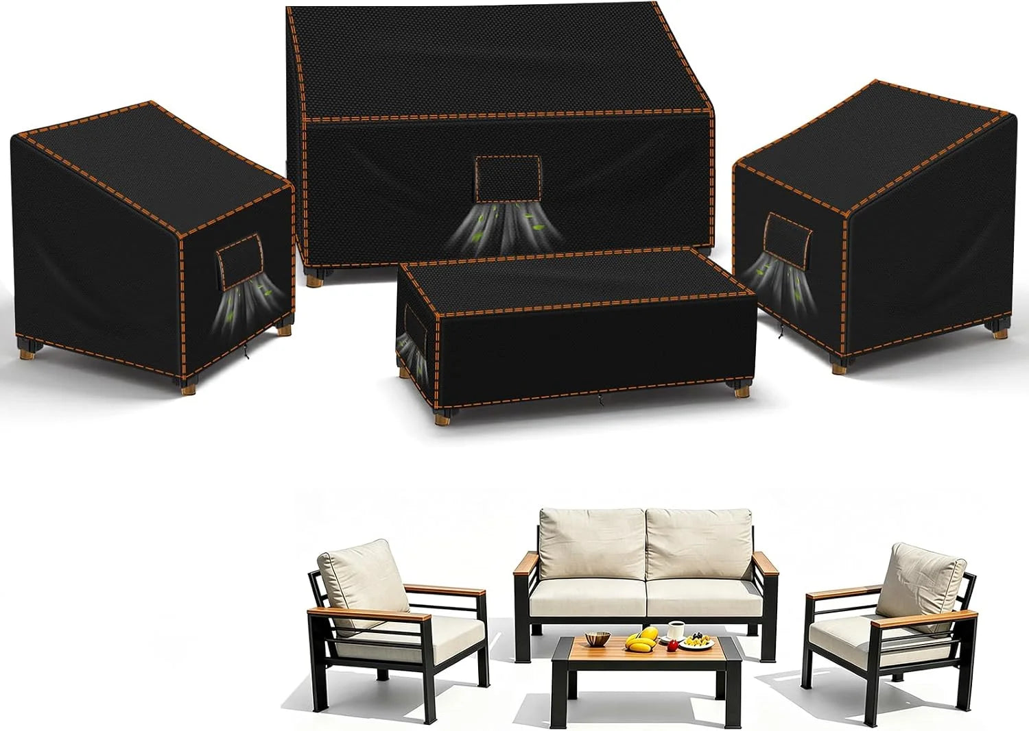 New Arrivals Furniture Set Covers for Outdoor Waterproof 5 Piece, XX-Large, Black - Image 3
