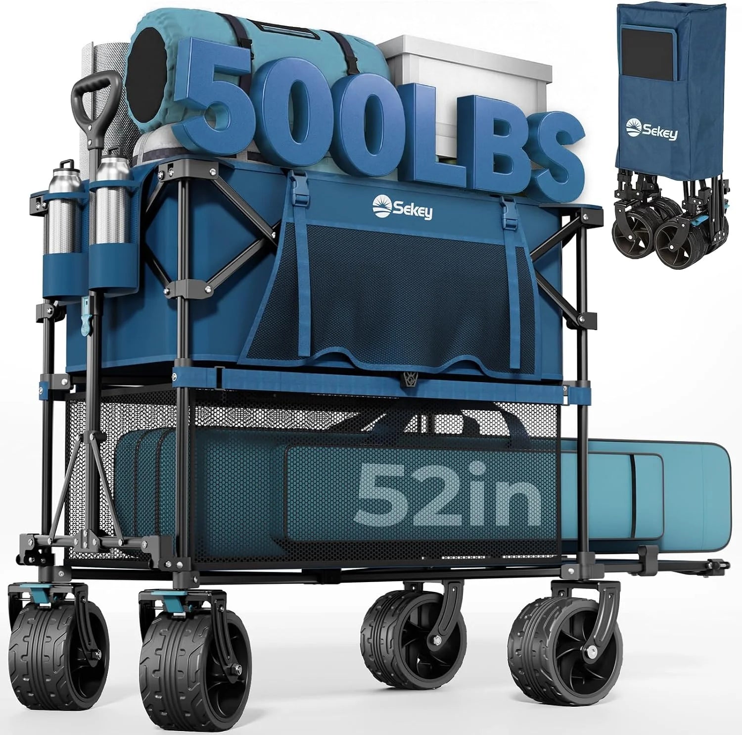 Sekey 500LBS Heavy Duty Double Decker Wagon with Extender, 400L Large Capacity Collapsible Garden Cart Fits 10x10 Canopy - Image 7