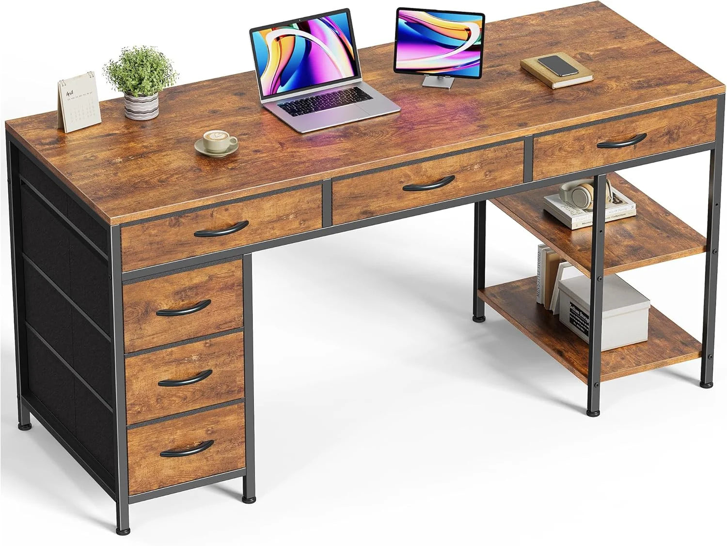 Huuger Computer Desk with 6 Drawers, Office Desk with Shelves, 47inch bifanuoyard - Image 7
