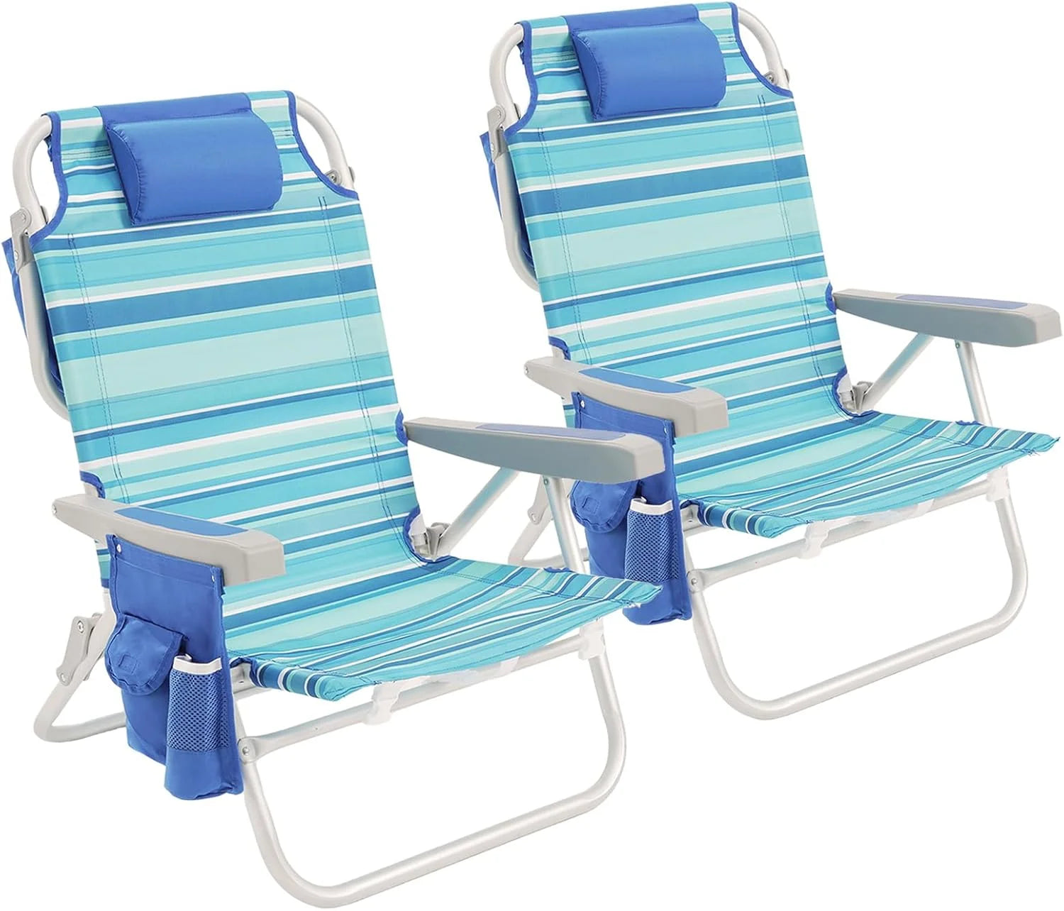 New Arrivals Low Beach Chair 2 Pack, 5-Position Lay Flat Reclining, Backpack Portable Folding Chairs with Cooler Bag & Cup - Image 13