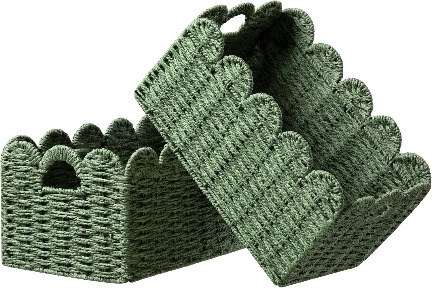 2 Pack Scalloped Edge Basket, Wicker Storage Baskets for Shelves, Hand-woven Rattan Baskets with Built-in Handles bifanuoyard - Image 2