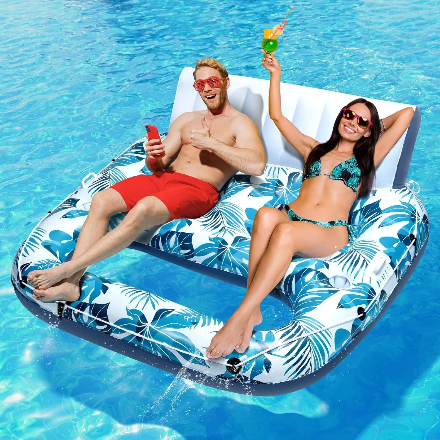 JCLEAL Pool Floats Adult 1-2-3 Person Inflatable Lounger, Extra Large Tanning Recliner Floaty Chair Raft with Backrest bifanuoyard - Image 2