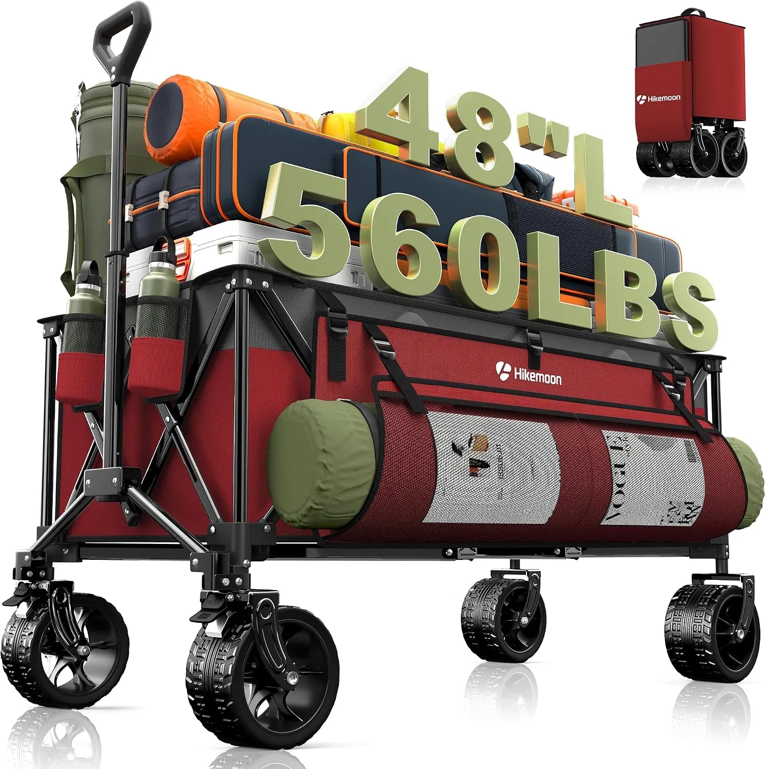New Arrivals HIKEMOON 48" Extra Large Collapsible Wagon with Big Wheels, 300L Black, 560LBS Heavy Duty bifanuoyard - Image 9