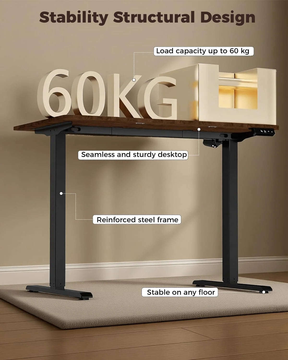 New Arrivals BEAUTY Electric Standing Desk 48 x 24, Height Adjustable 28-46 - Image 6