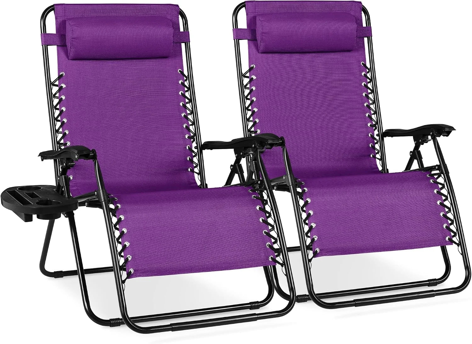 Best Choice Products Set of 2 Adjustable Steel Mesh Zero Gravity Lounge Chair Recliners w/Pillows and Cup Holder Trays bifanuoyard - Image 34