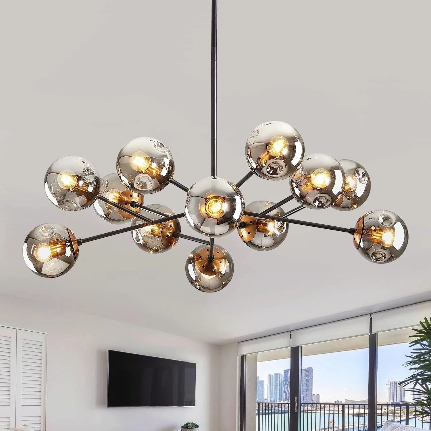 New Arrivals 6-Light Glass Globe Sputnik Chandelier Modern Matte Black and Gold Ceiling Light Fixture Vintage Hanging - Image 2