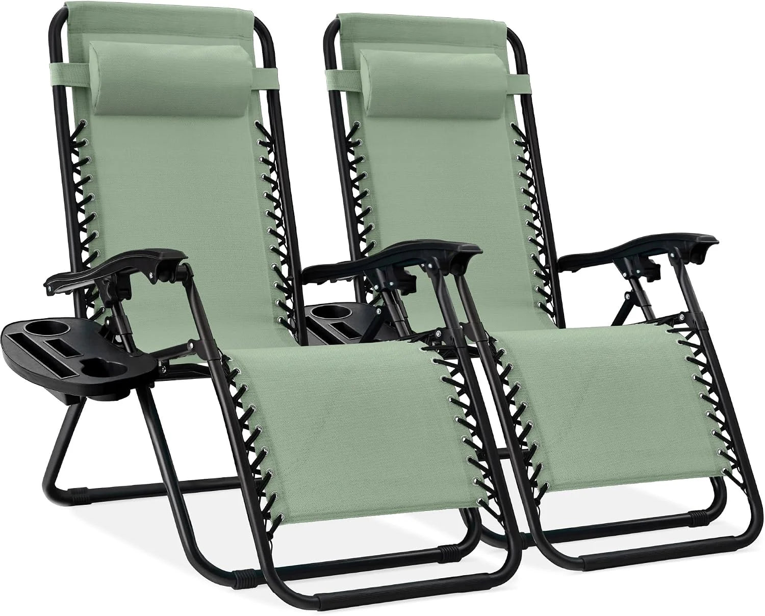 Best Choice Products Set of 2 Adjustable Steel Mesh Zero Gravity Lounge Chair Recliners w/Pillows and Cup Holder Trays bifanuoyard - Image 4