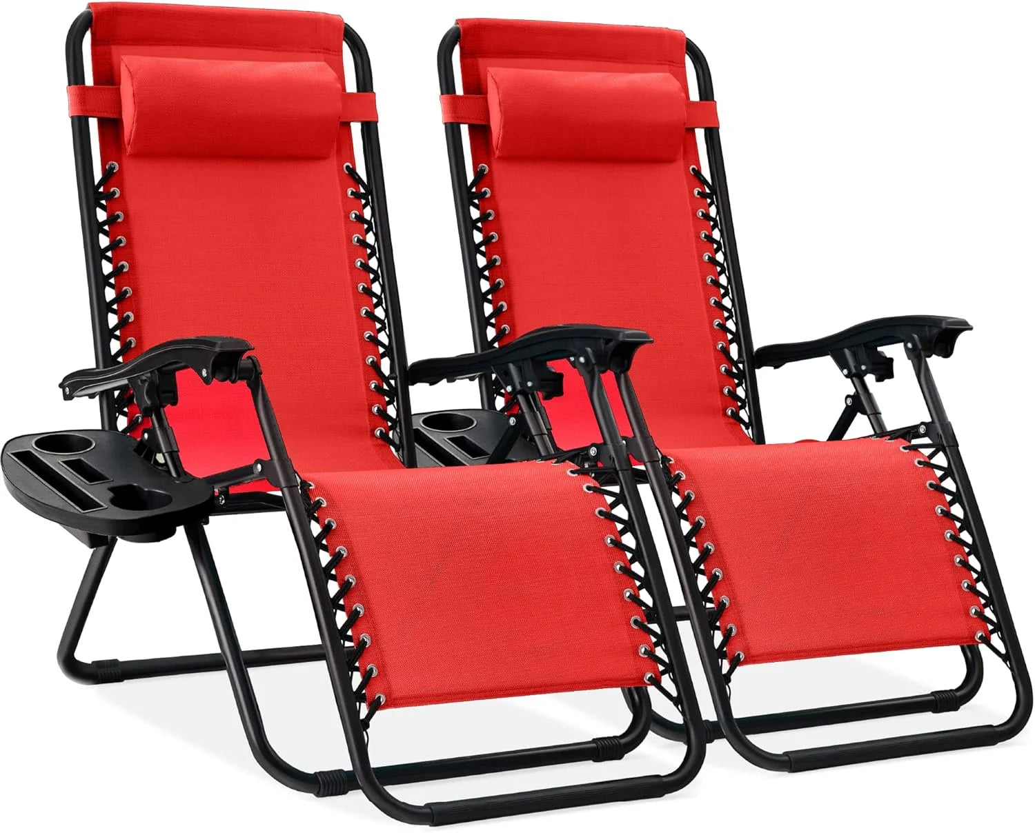 Best Choice Products Set of 2 Adjustable Steel Mesh Zero Gravity Lounge Chair Recliners w/Pillows and Cup Holder Trays bifanuoyard - Image 2