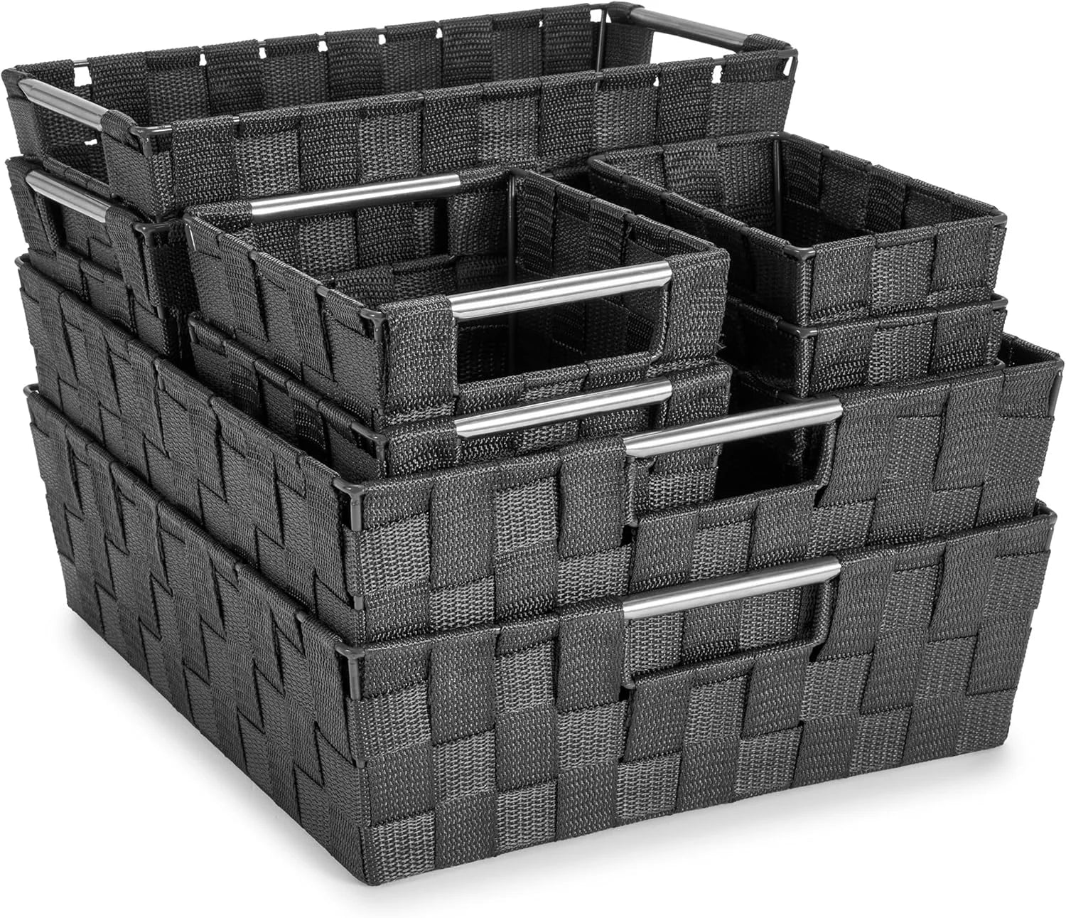 New Arrivals Set of 3 Large Woven Storage Baskets, Mesh Hand-Woven Organizing Baskets, Fabric Storage Bins for Linen