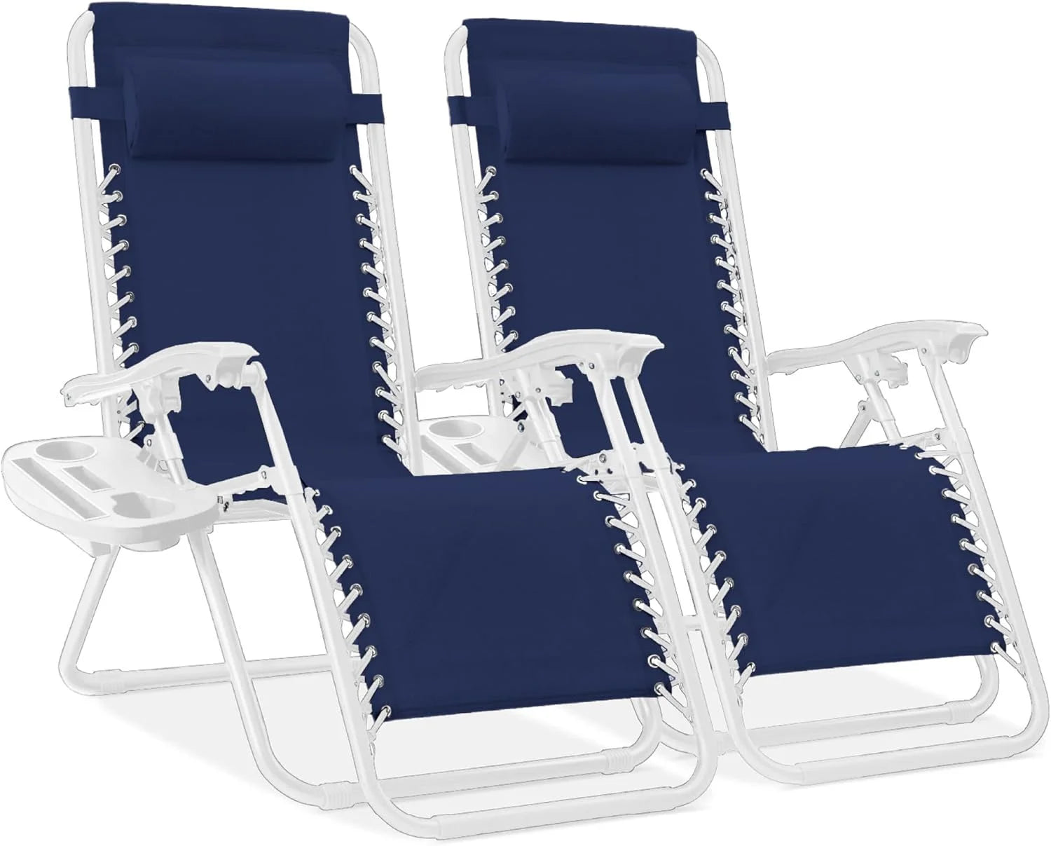 Best Choice Products Set of 2 Adjustable Steel Mesh Zero Gravity Lounge Chair Recliners w/Pillows and Cup Holder Trays bifanuoyard - Image 20